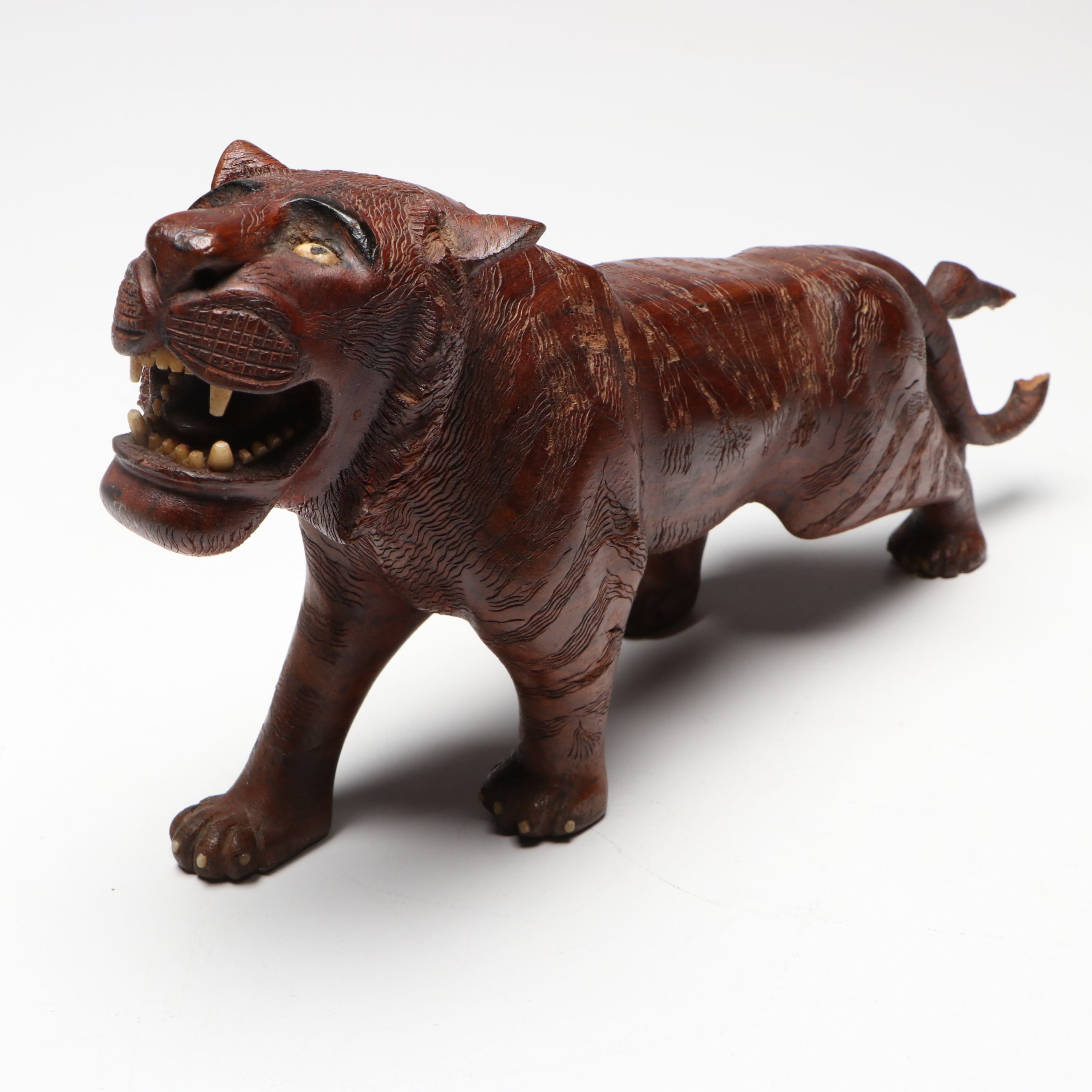 Folk Art Style Carved Wooden Lion, Elephant, Tiger and Warthog Figurines