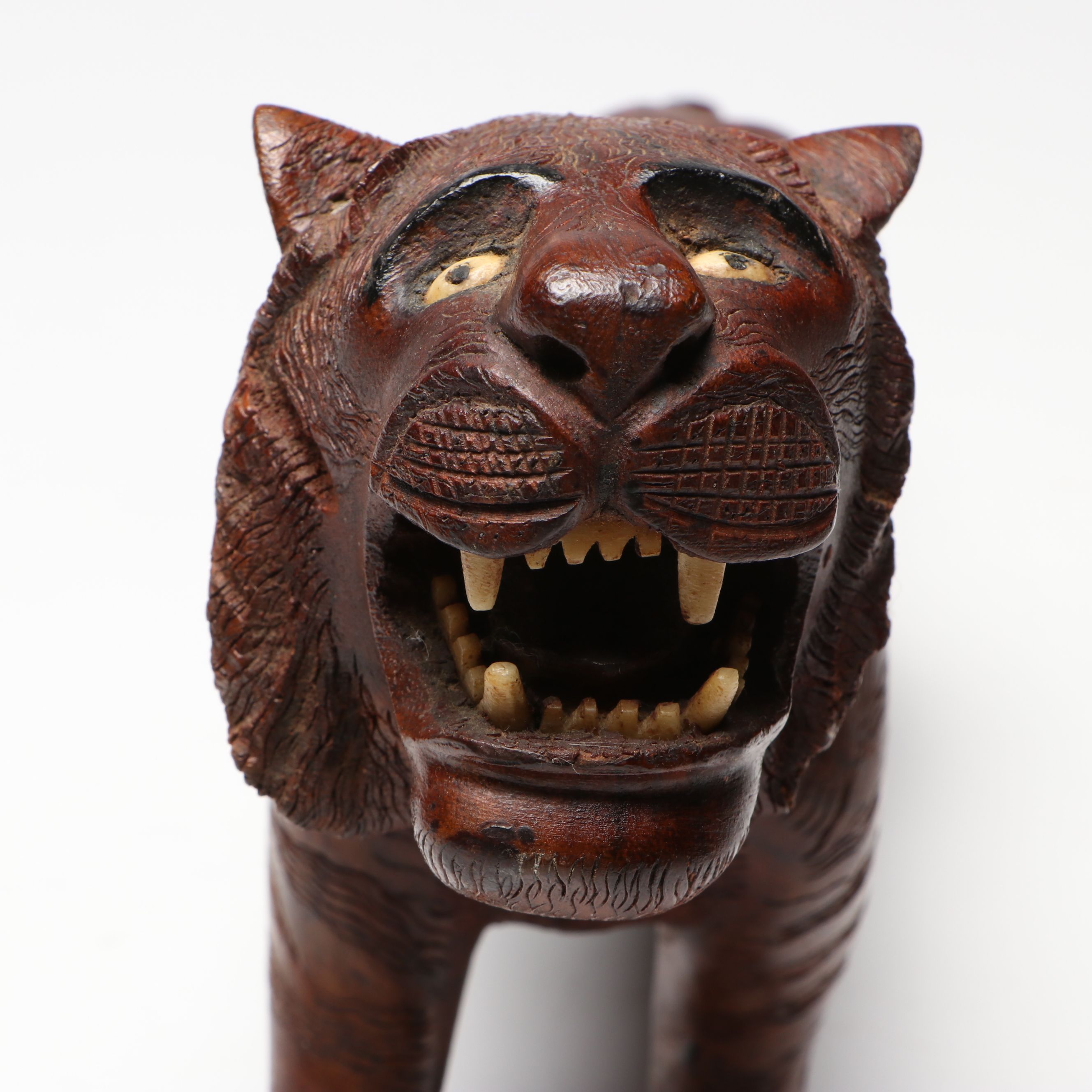 Folk Art Style Carved Wooden Lion, Elephant, Tiger and Warthog Figurines