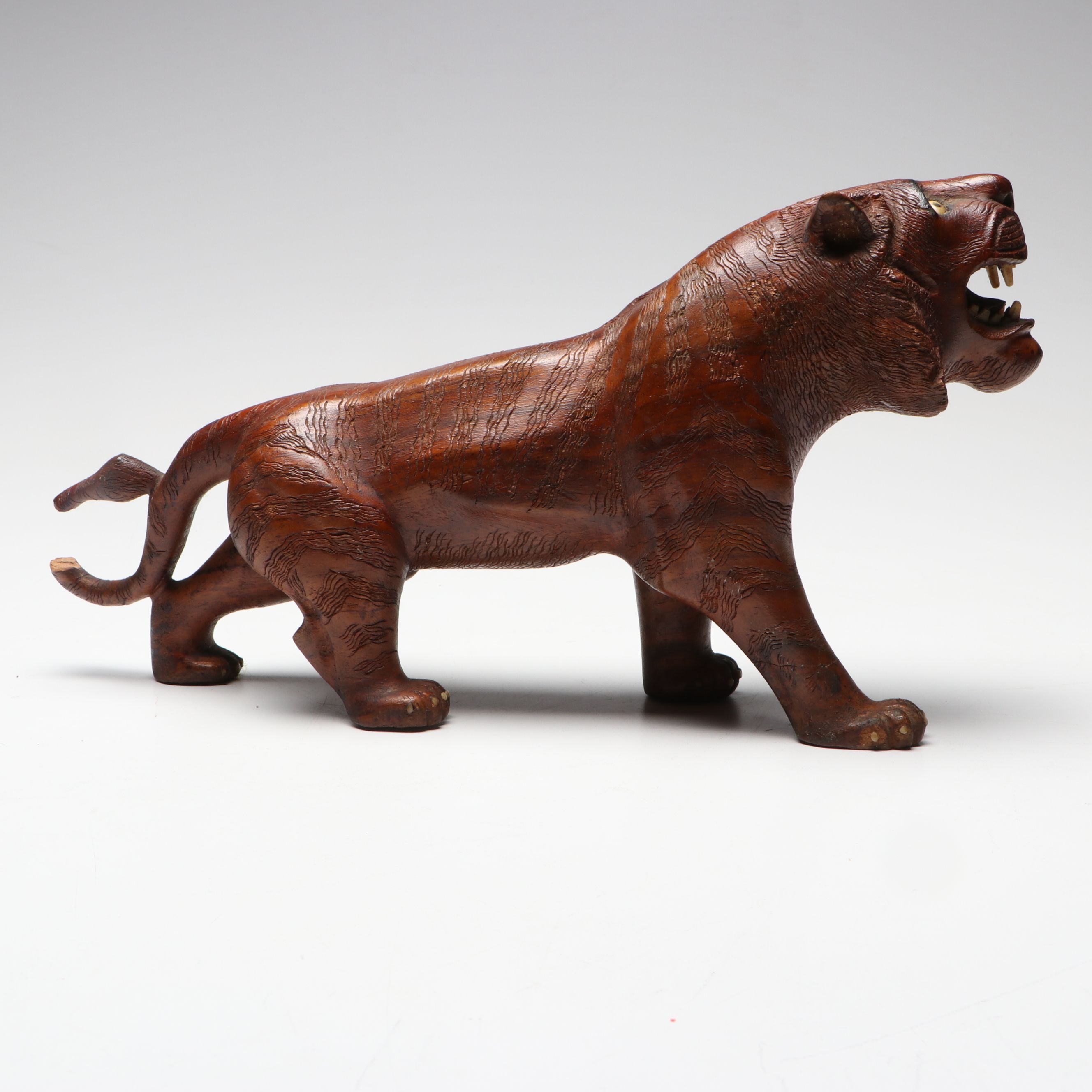 Folk Art Style Carved Wooden Lion, Elephant, Tiger and Warthog Figurines