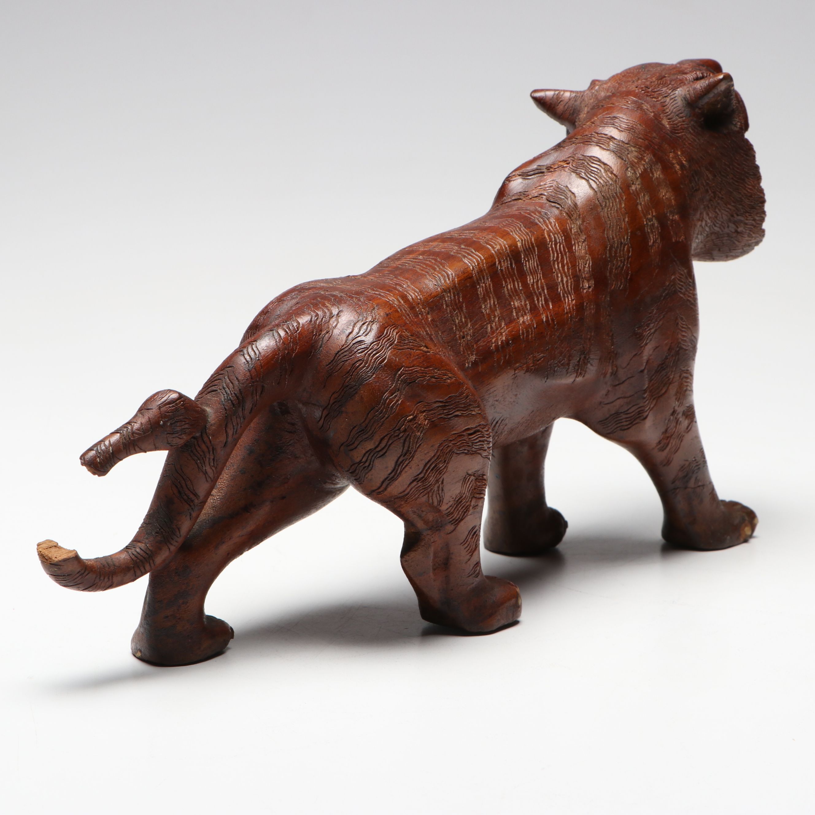 Folk Art Style Carved Wooden Lion, Elephant, Tiger and Warthog Figurines