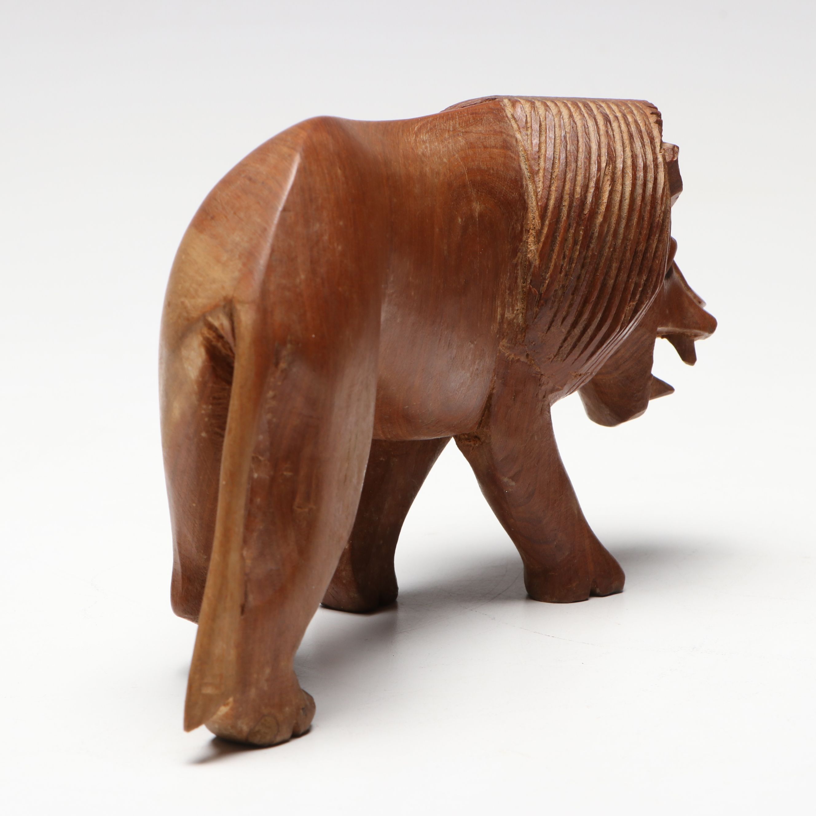 Folk Art Style Carved Wooden Lion, Elephant, Tiger and Warthog Figurines