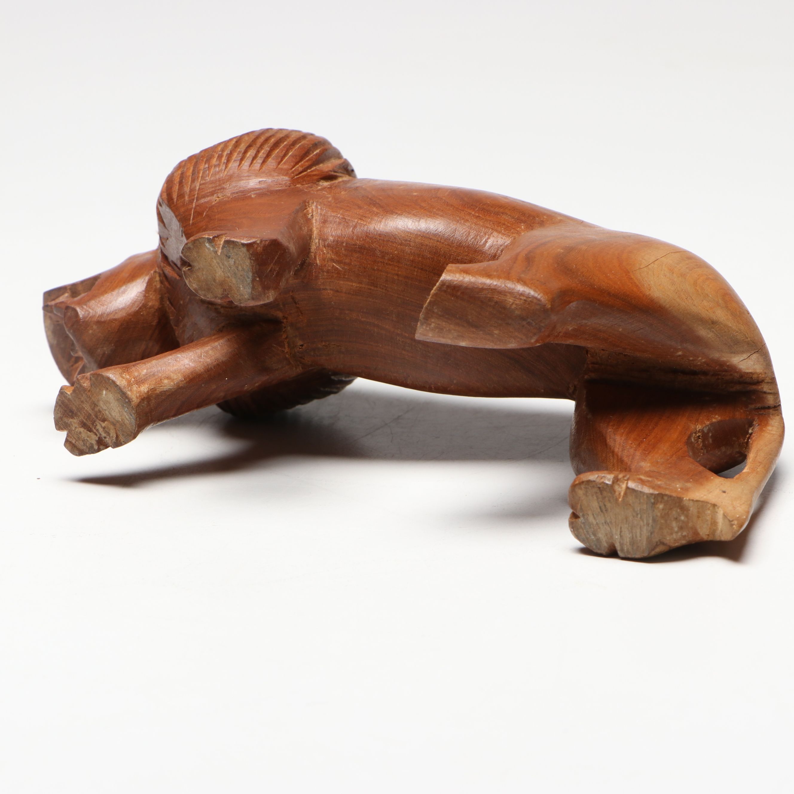 Folk Art Style Carved Wooden Lion, Elephant, Tiger and Warthog Figurines