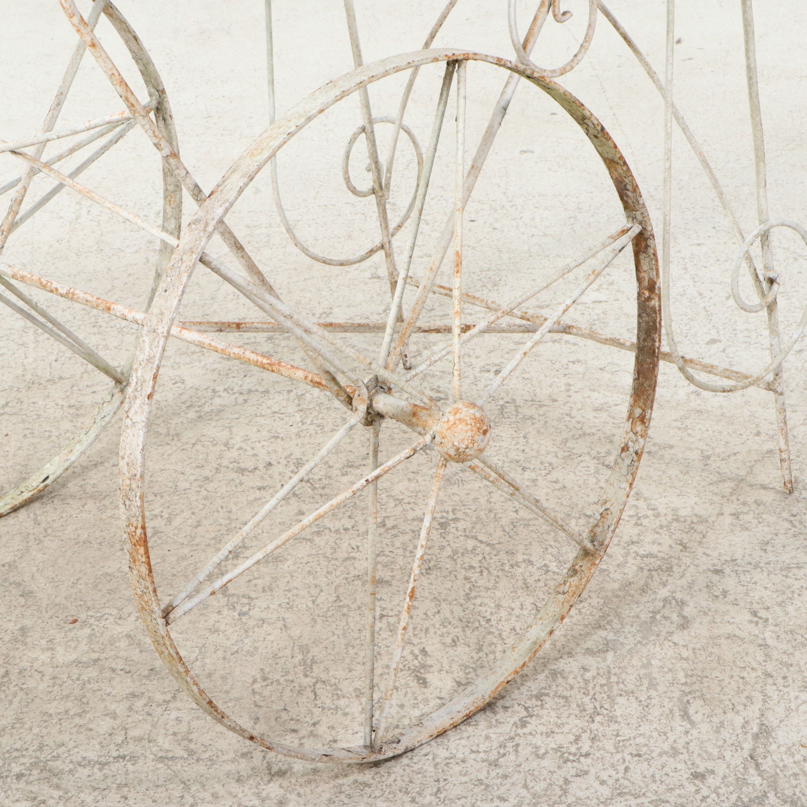 Vintage White Painted Wrought Iron Garden Tea Cart, Mid-20th Century
