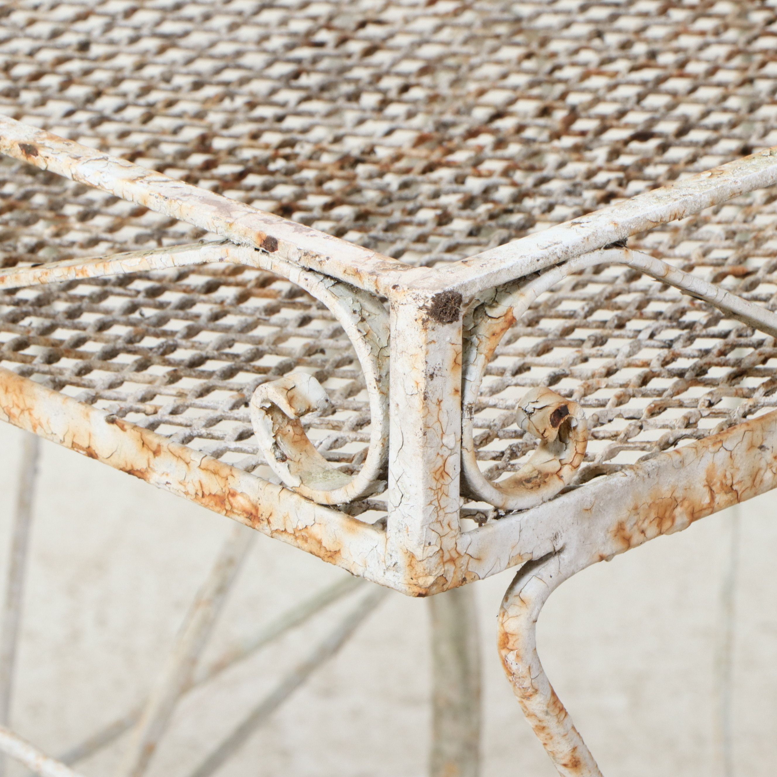 Vintage White Painted Wrought Iron Garden Tea Cart, Mid-20th Century