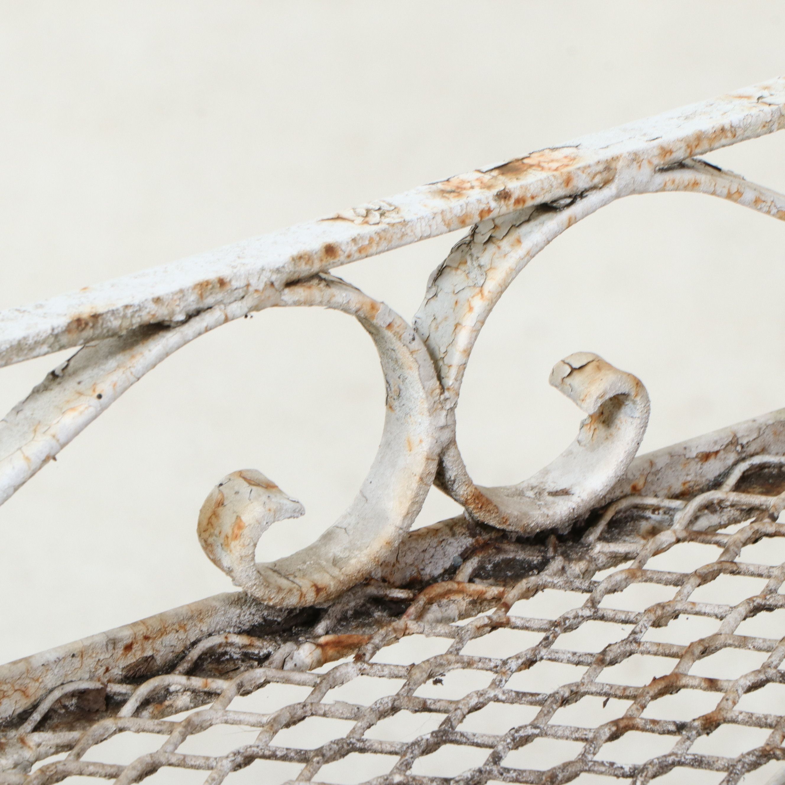 Vintage White Painted Wrought Iron Garden Tea Cart, Mid-20th Century