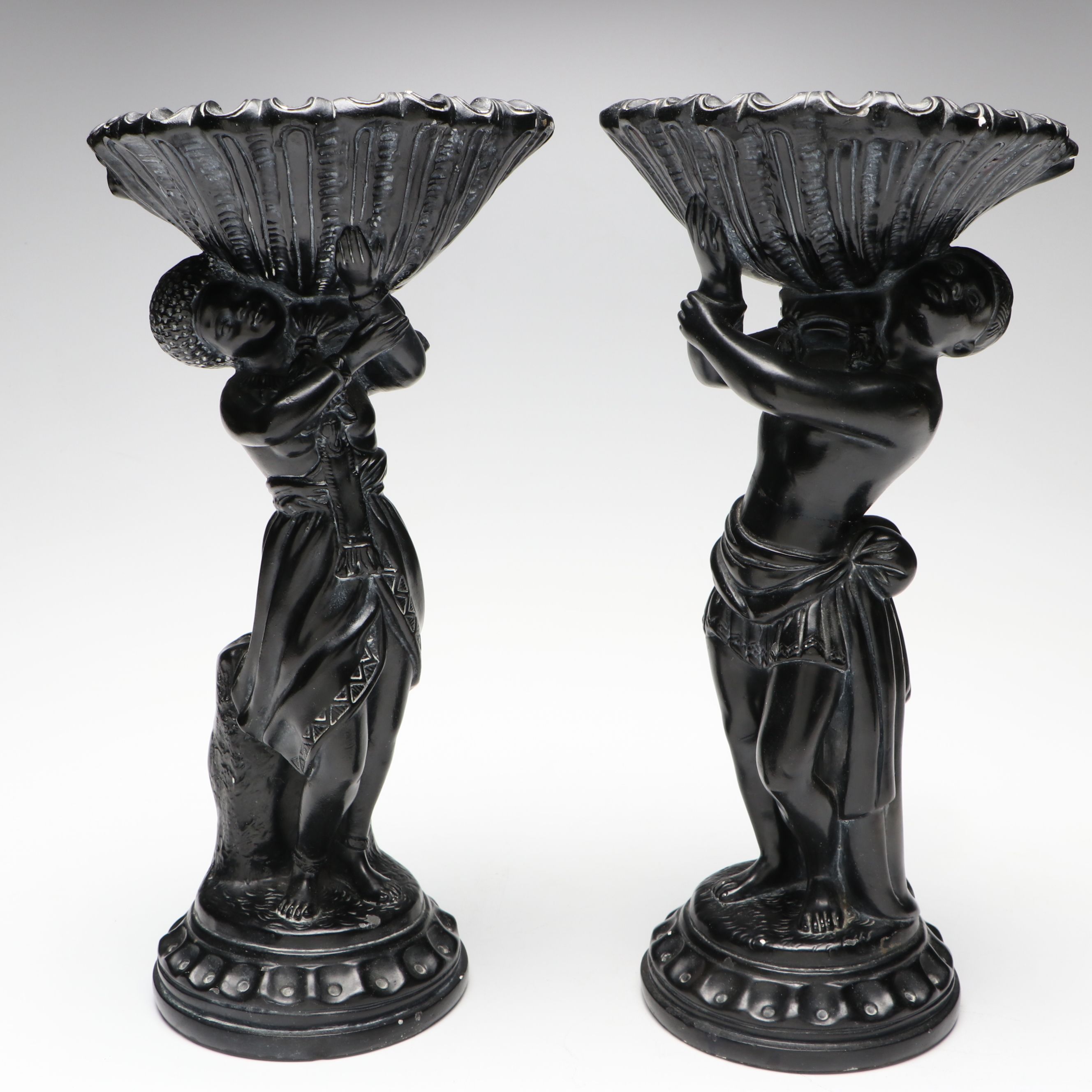 Alexander Backer Co. Chalkware Figural Pedestal Bowls, Mid-20th Century