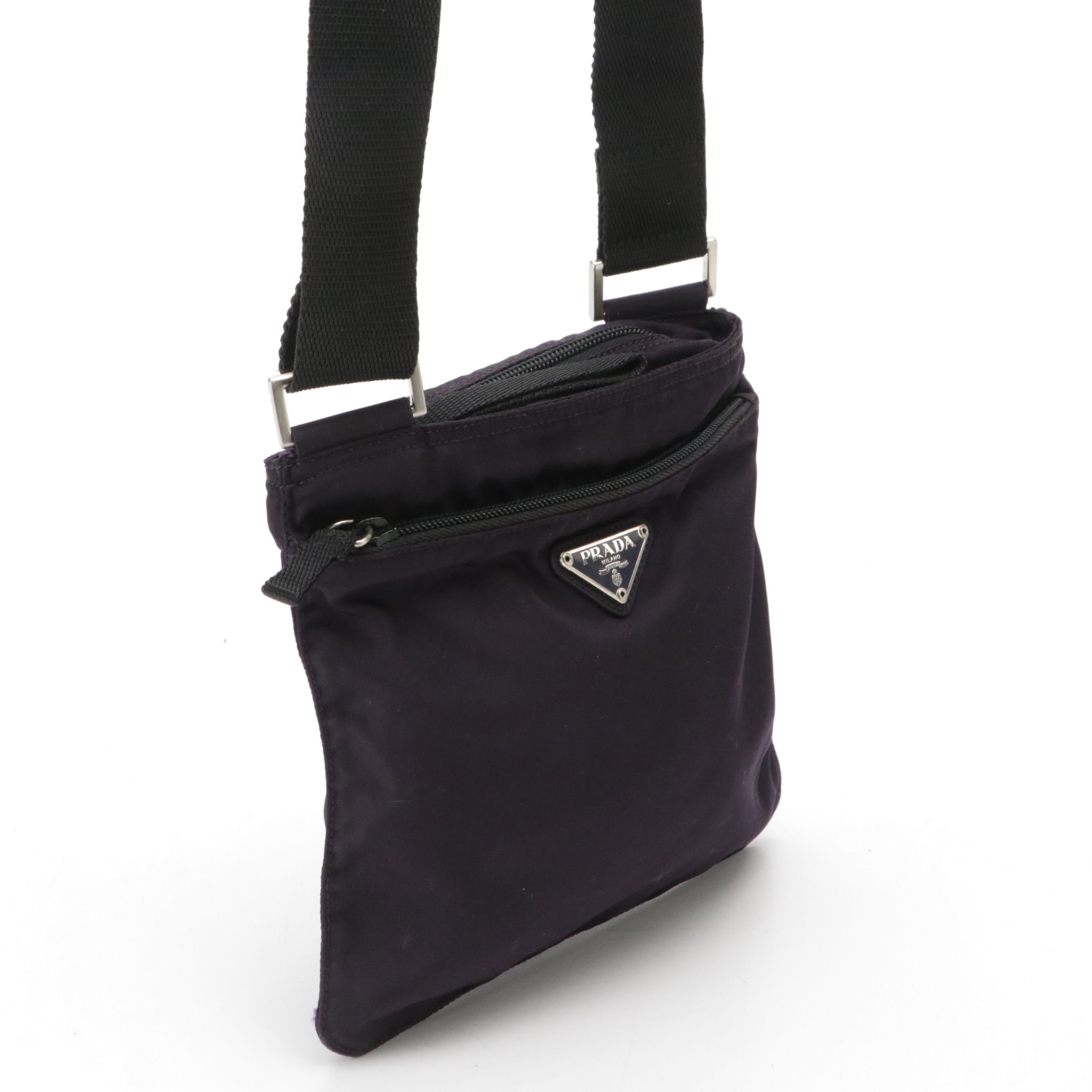 Prada Small Flat Crossbody Bag in Dark Purple Tessuto Nylon