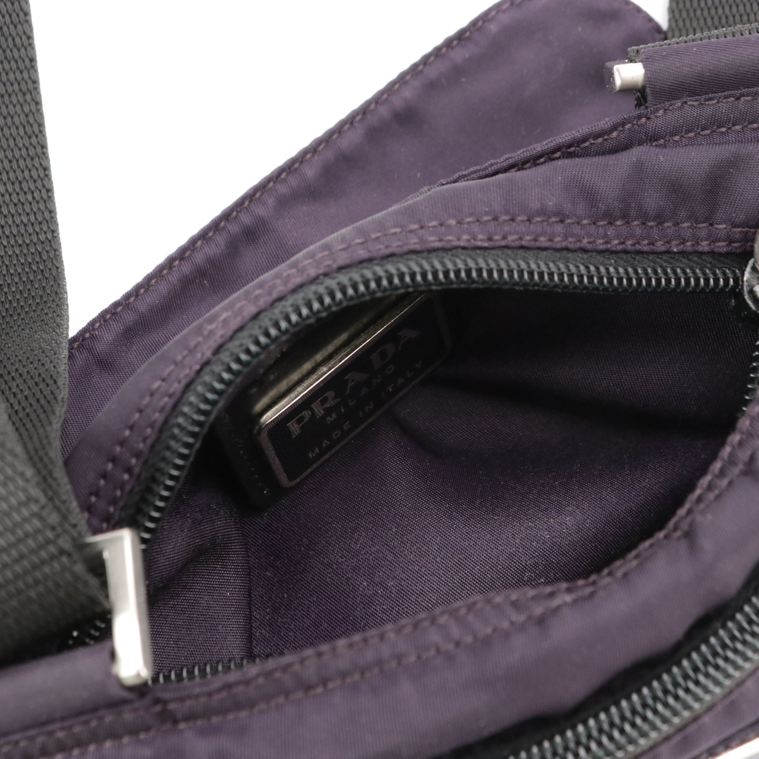 Prada Small Flat Crossbody Bag in Dark Purple Tessuto Nylon