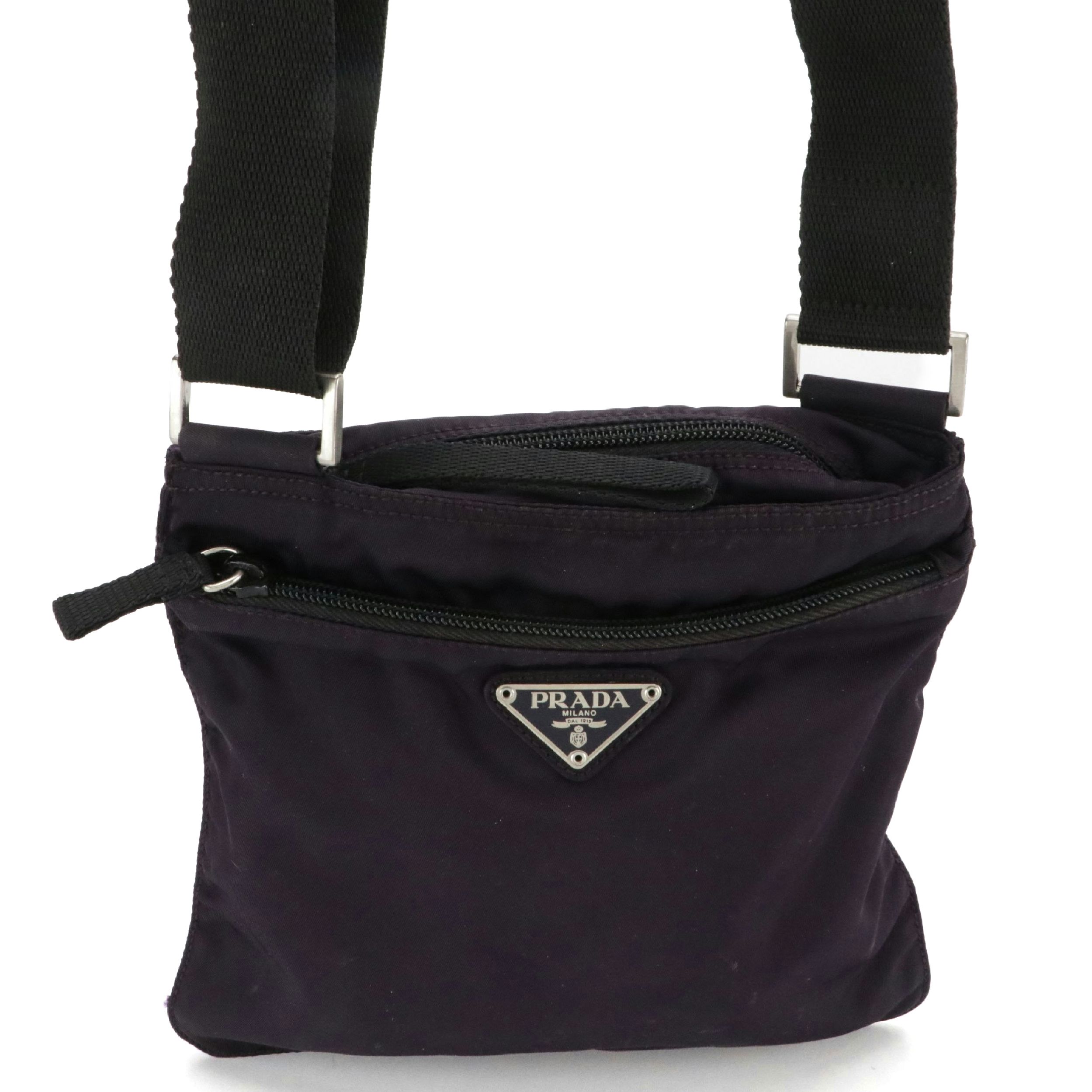 Prada Small Flat Crossbody Bag in Dark Purple Tessuto Nylon