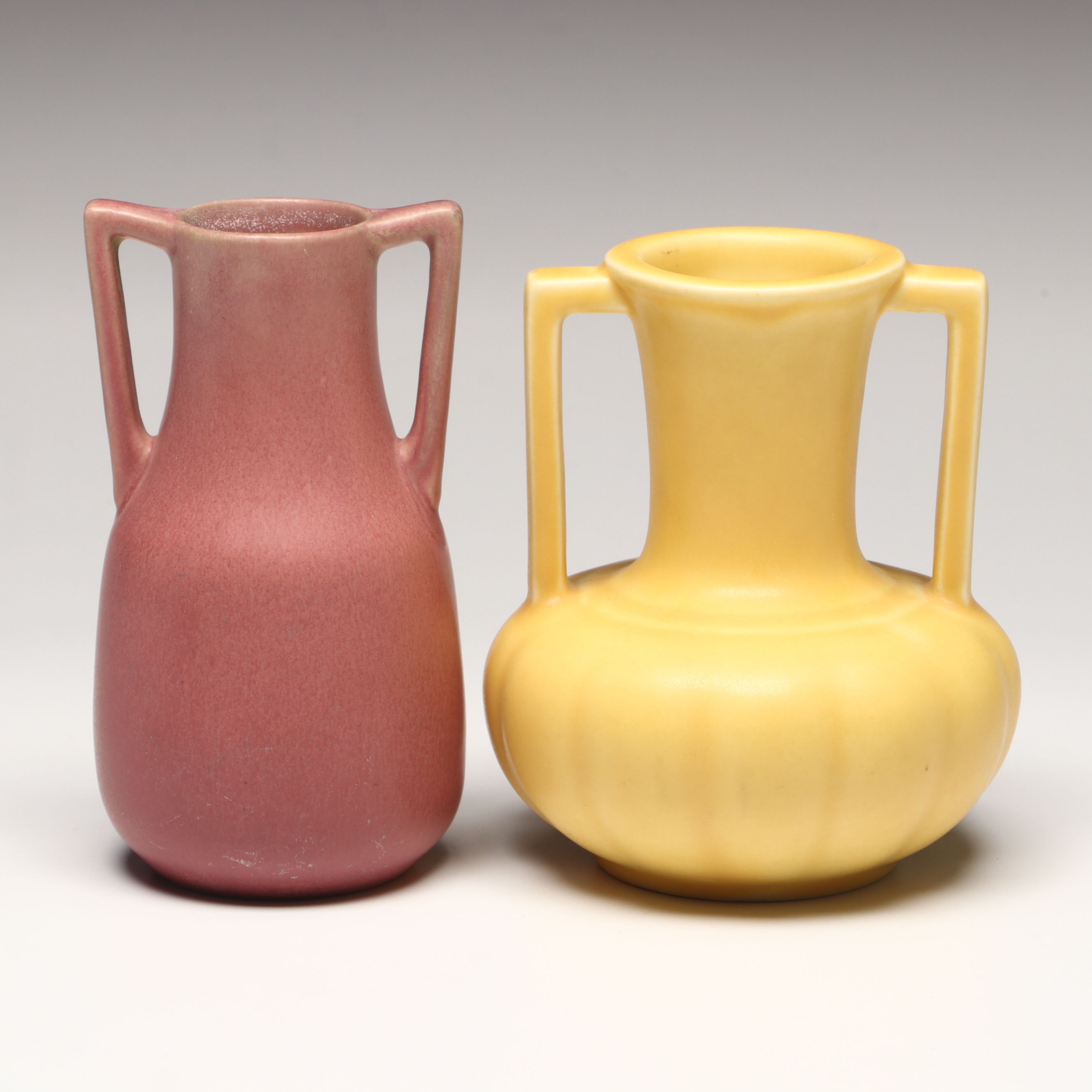 Rookwood Pottery Handled Matte Glaze Ceramic Vases, 1920s-1930s