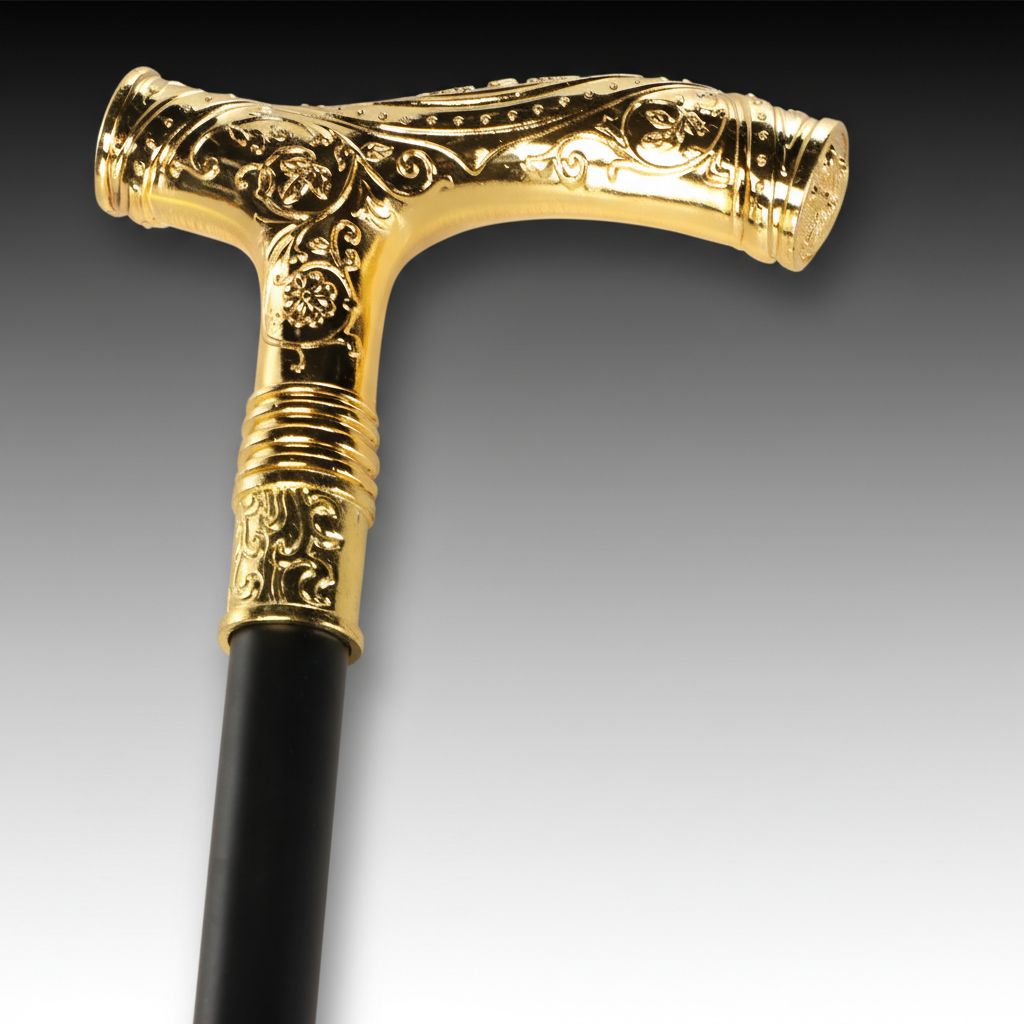 Floral Arabesque Gold Tone Derby-Handled Walking Cane