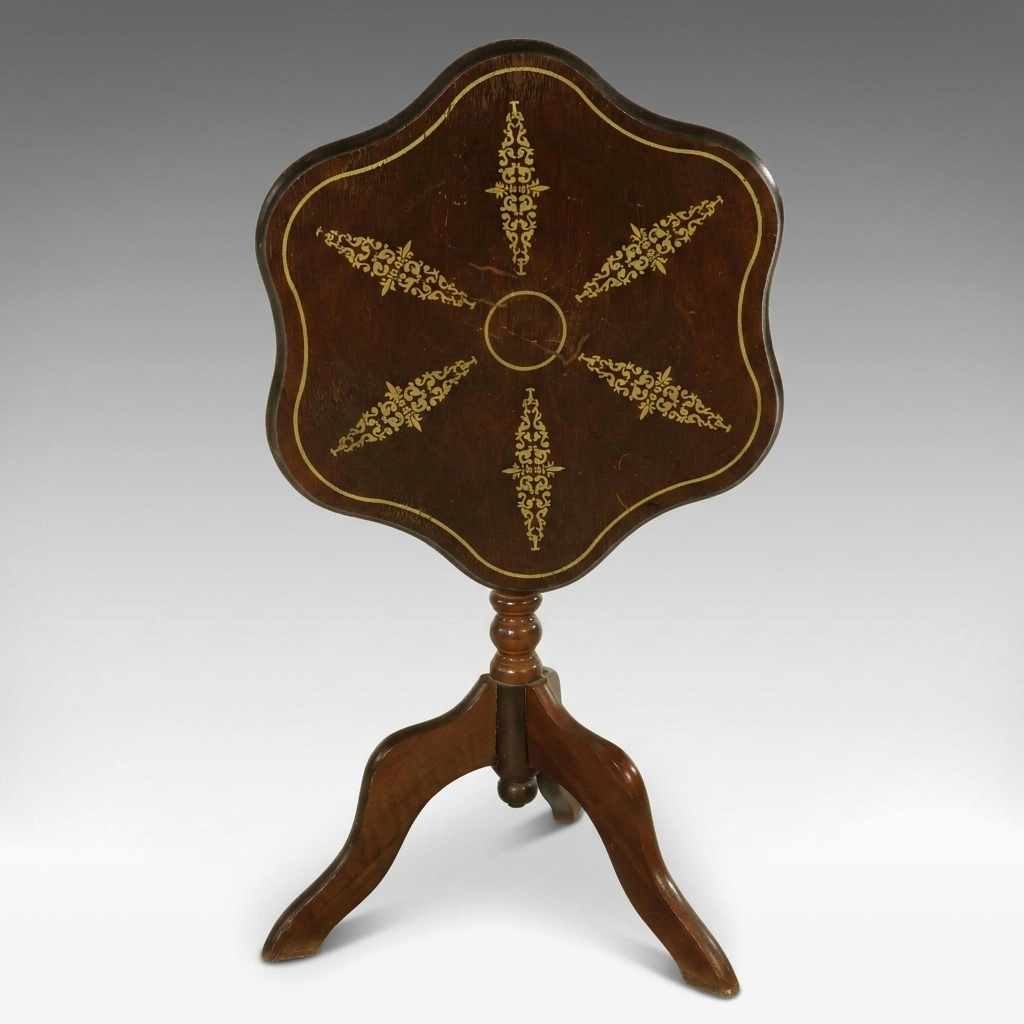 Federal Style Stencil-Decorated Scalloped Tilt-Top Occasional Table