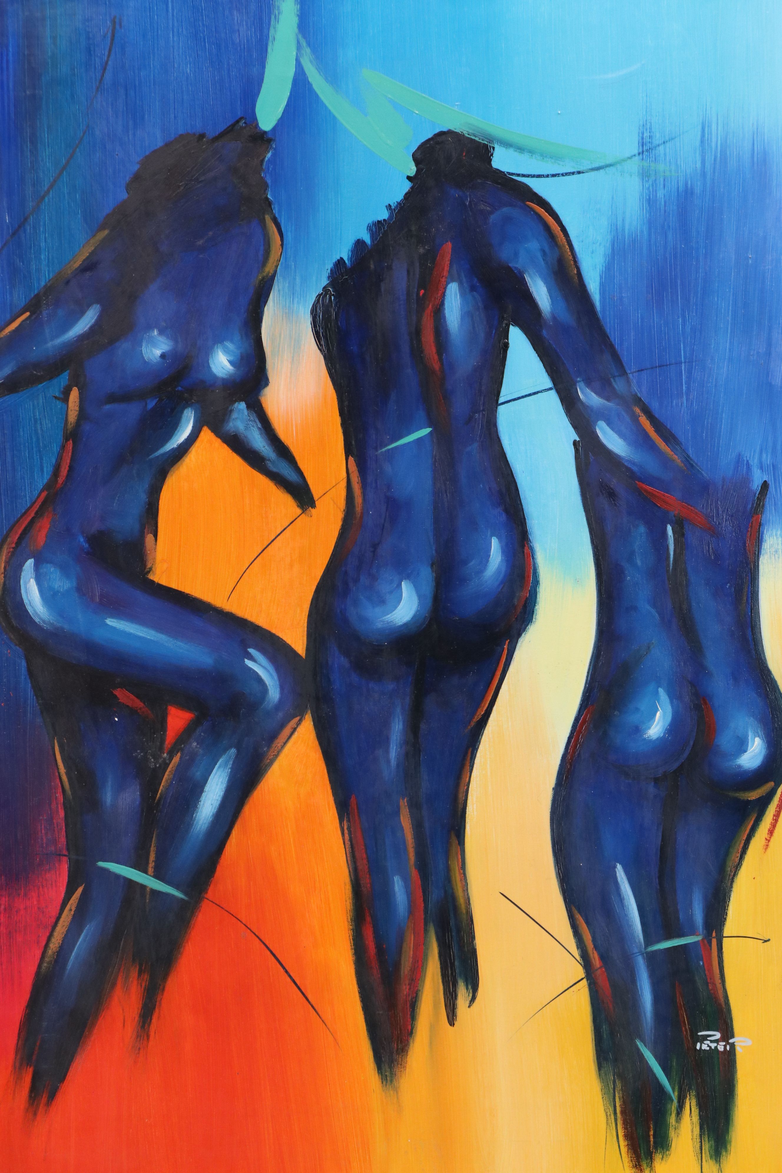 Figurative Acrylic Painting of Blue Nudes