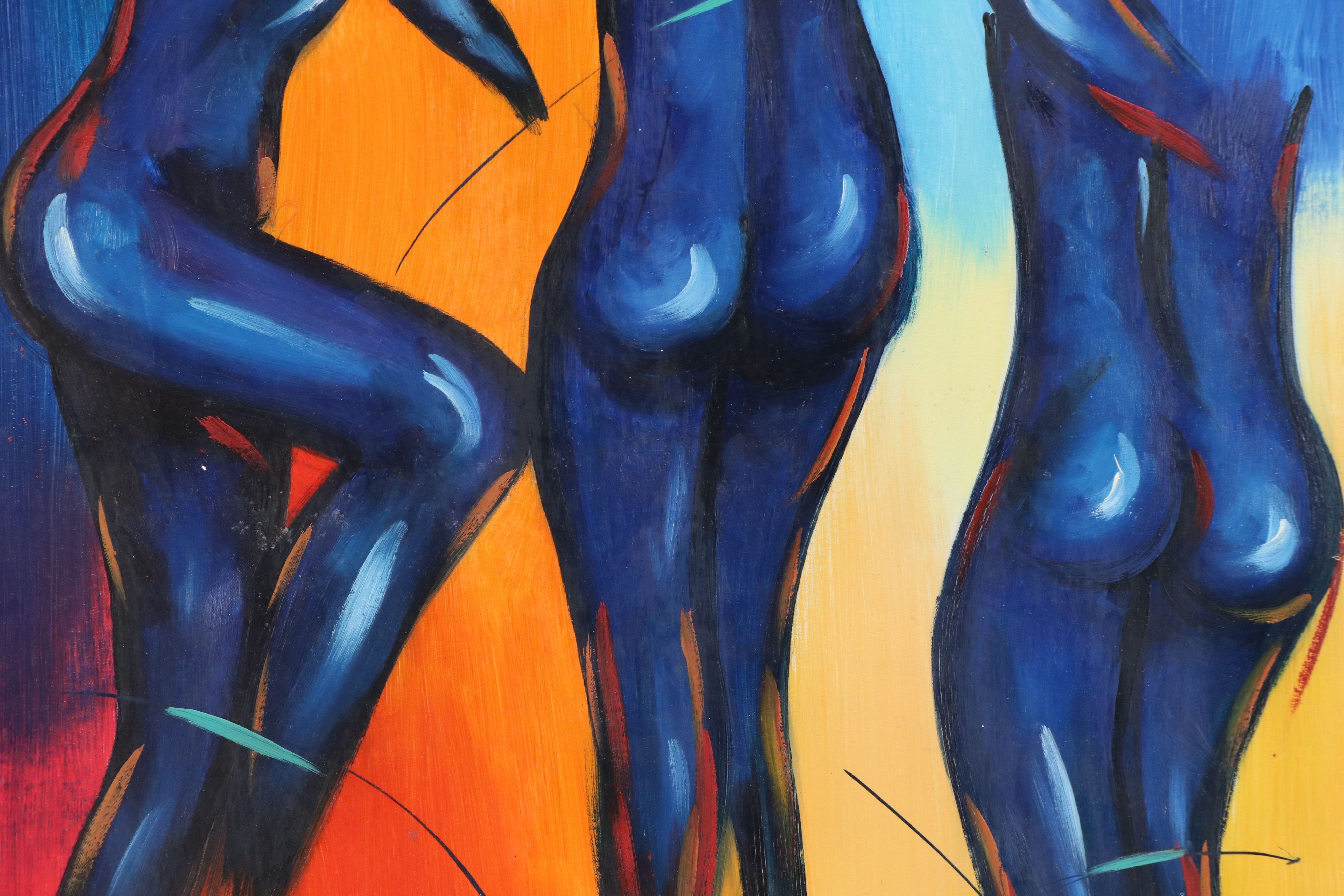 Figurative Acrylic Painting of Blue Nudes