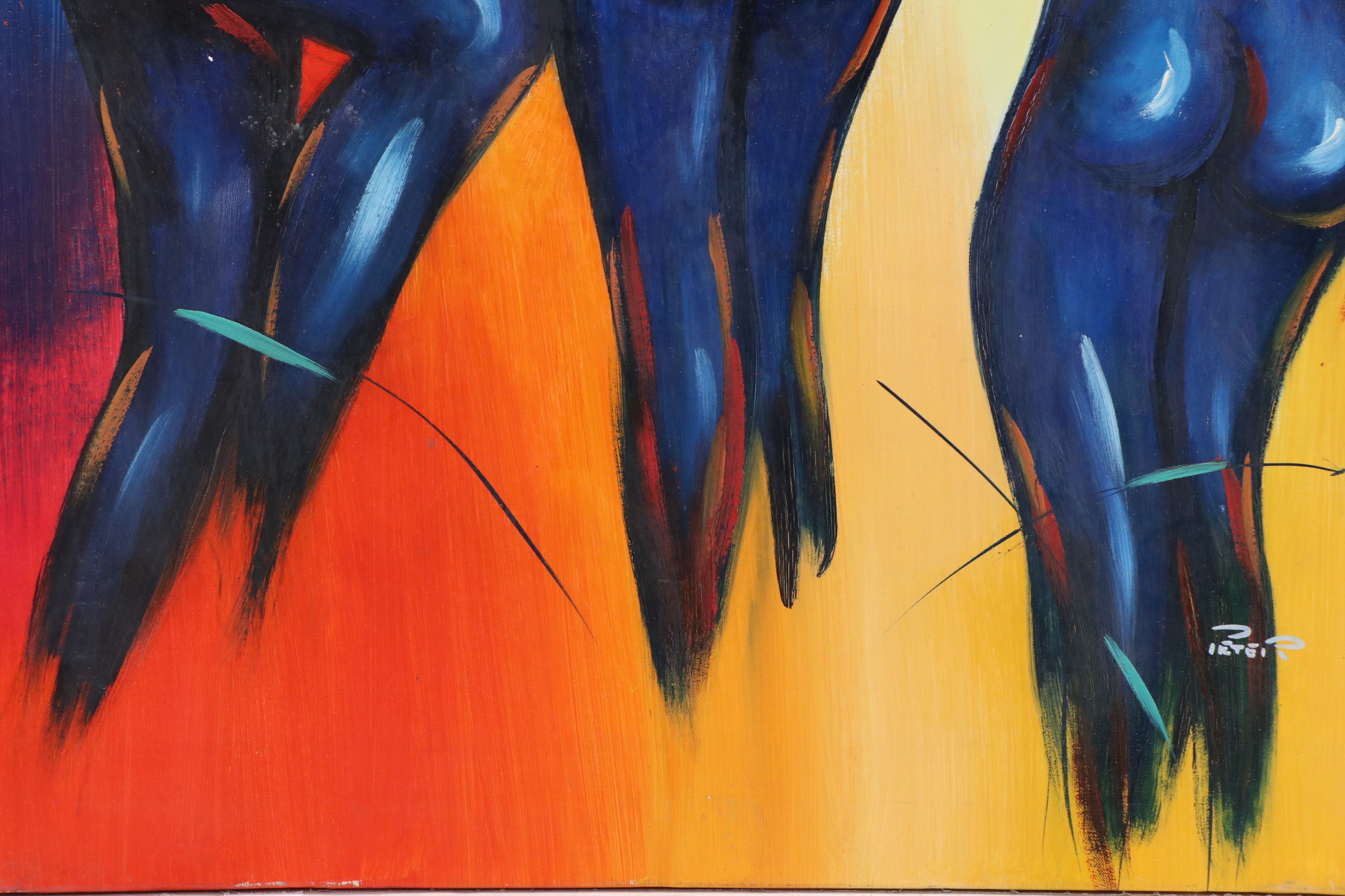 Figurative Acrylic Painting of Blue Nudes