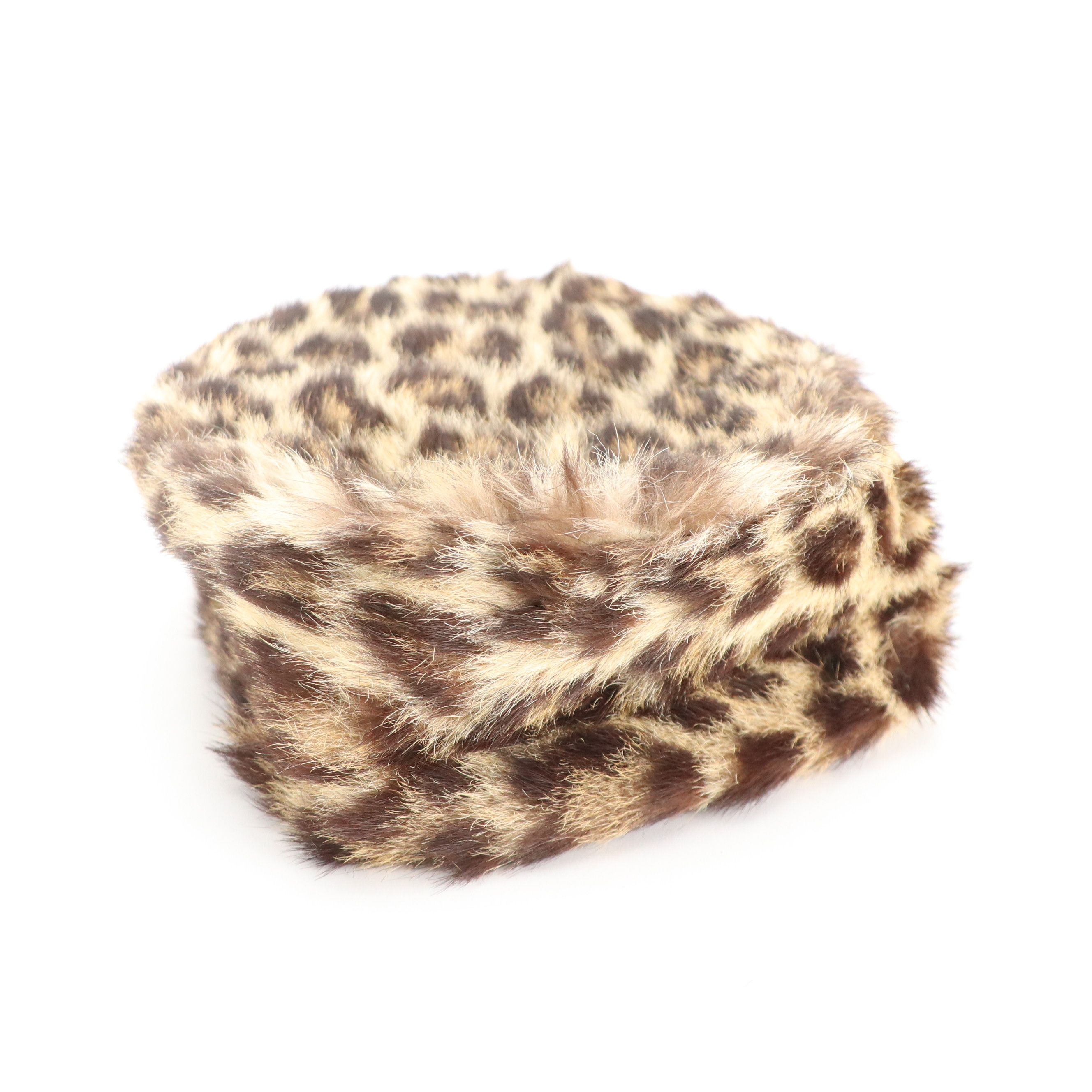 I. Magnin Vintage Sheared Rabbit Fur Hat, Other Mink Collar, Faux Leopard Hat