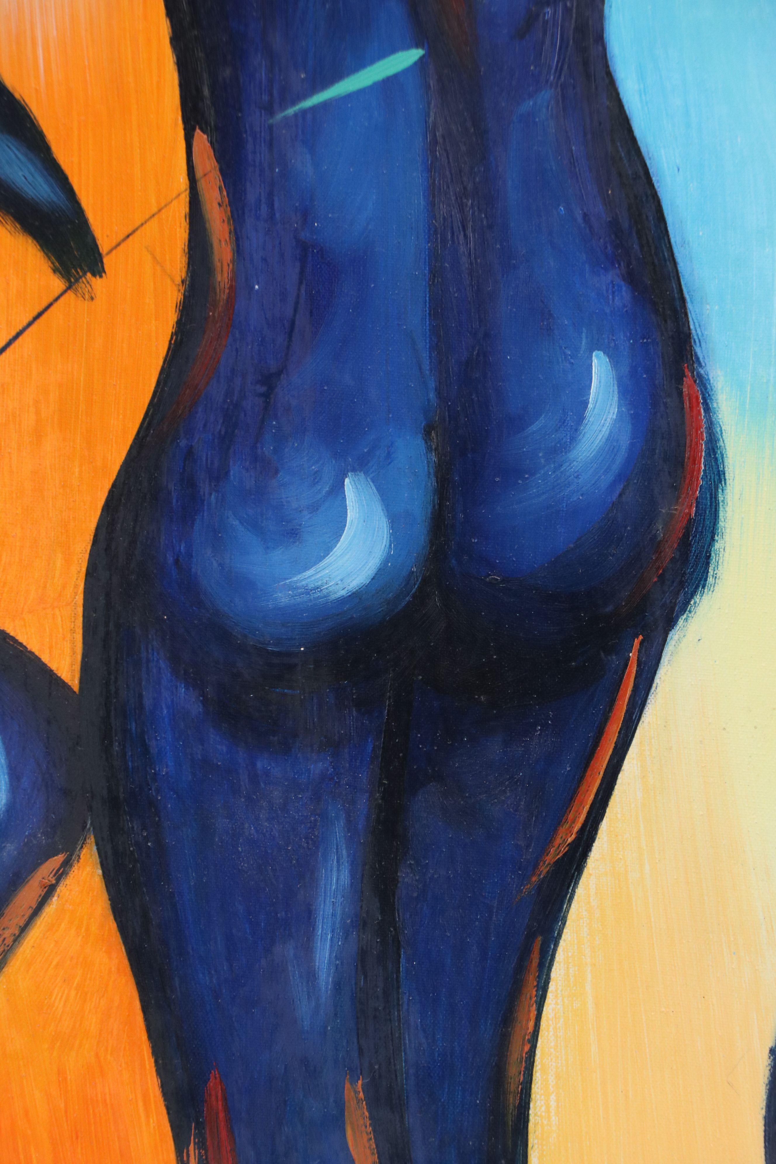 Figurative Acrylic Painting of Blue Nudes