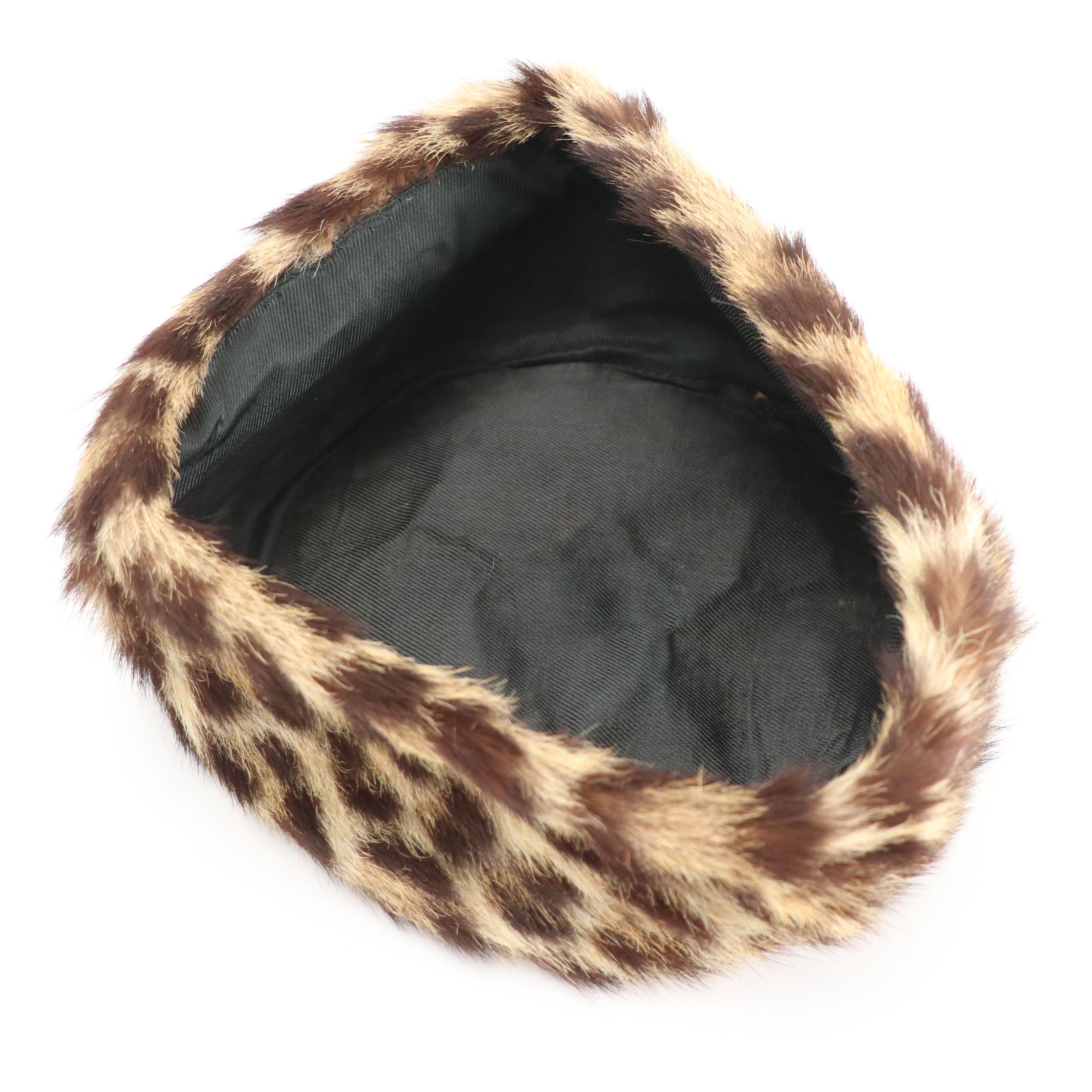 I. Magnin Vintage Sheared Rabbit Fur Hat, Other Mink Collar, Faux Leopard Hat