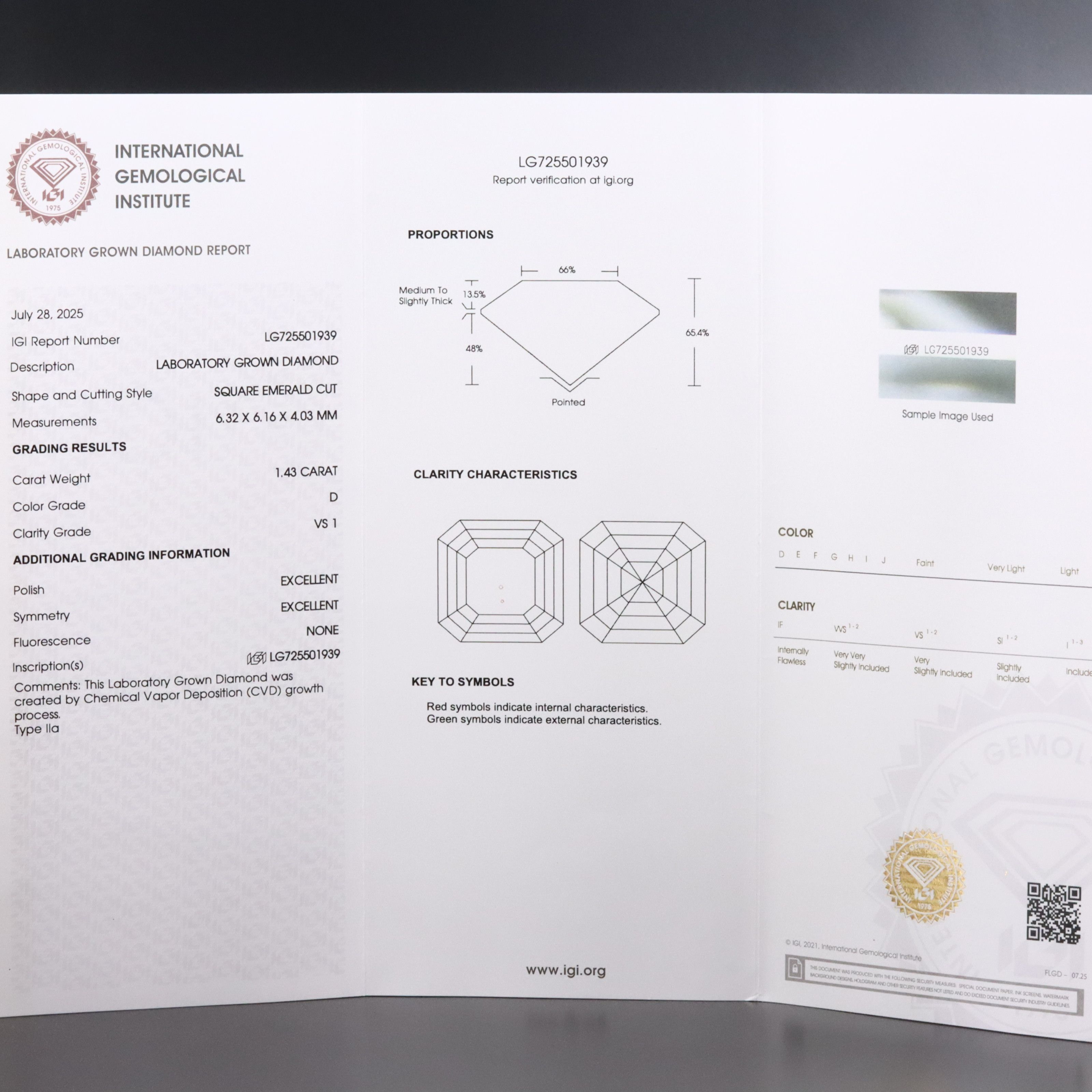 Loose 1.43 CT Lab Grown Diamond with IGI Report