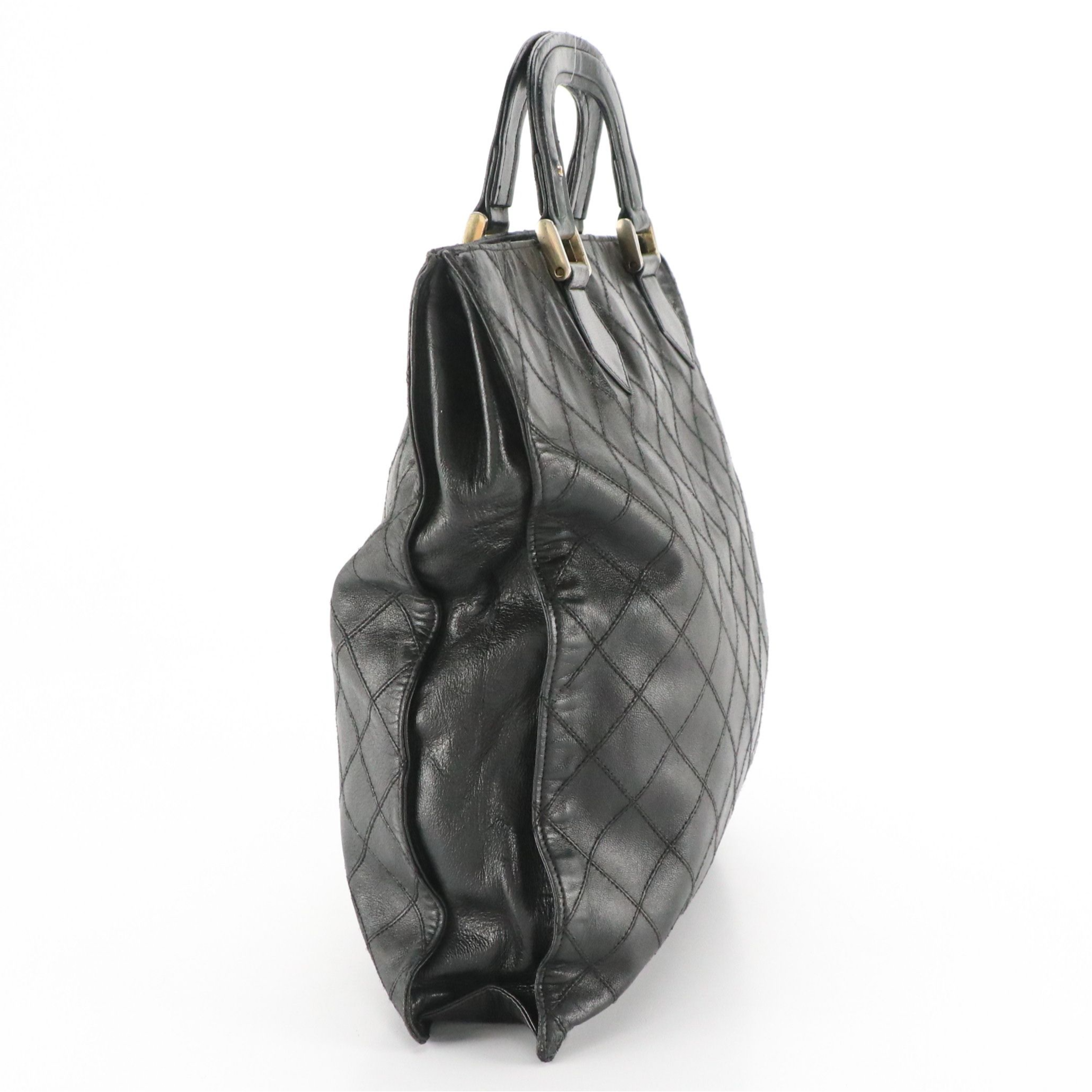 Chanel Vintage Top Handle Bag in Black Diamond-Stitched Lambskin Leather