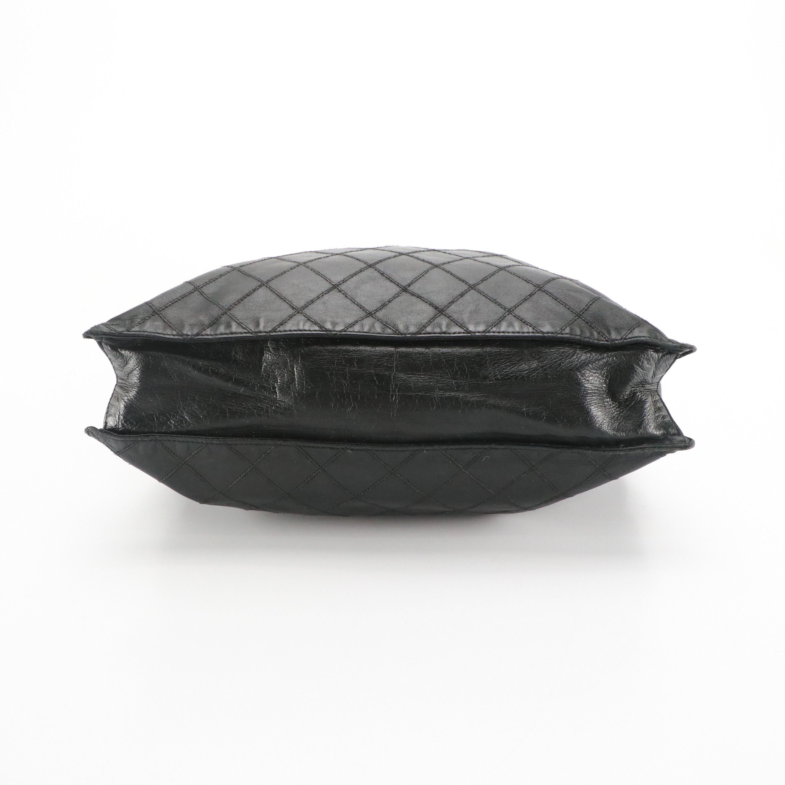 Chanel Vintage Top Handle Bag in Black Diamond-Stitched Lambskin Leather