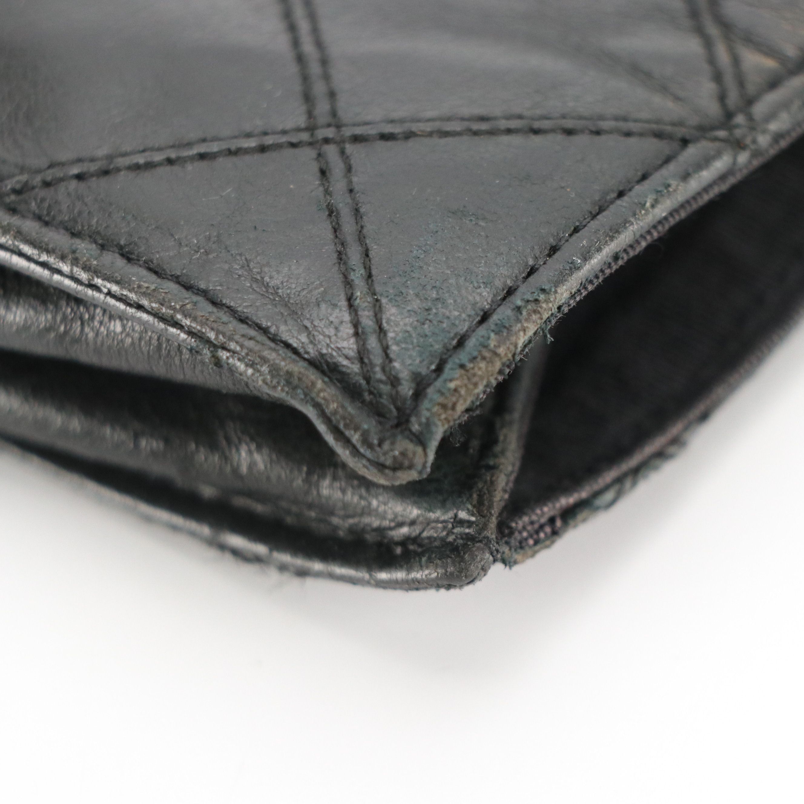 Chanel Vintage Top Handle Bag in Black Diamond-Stitched Lambskin Leather