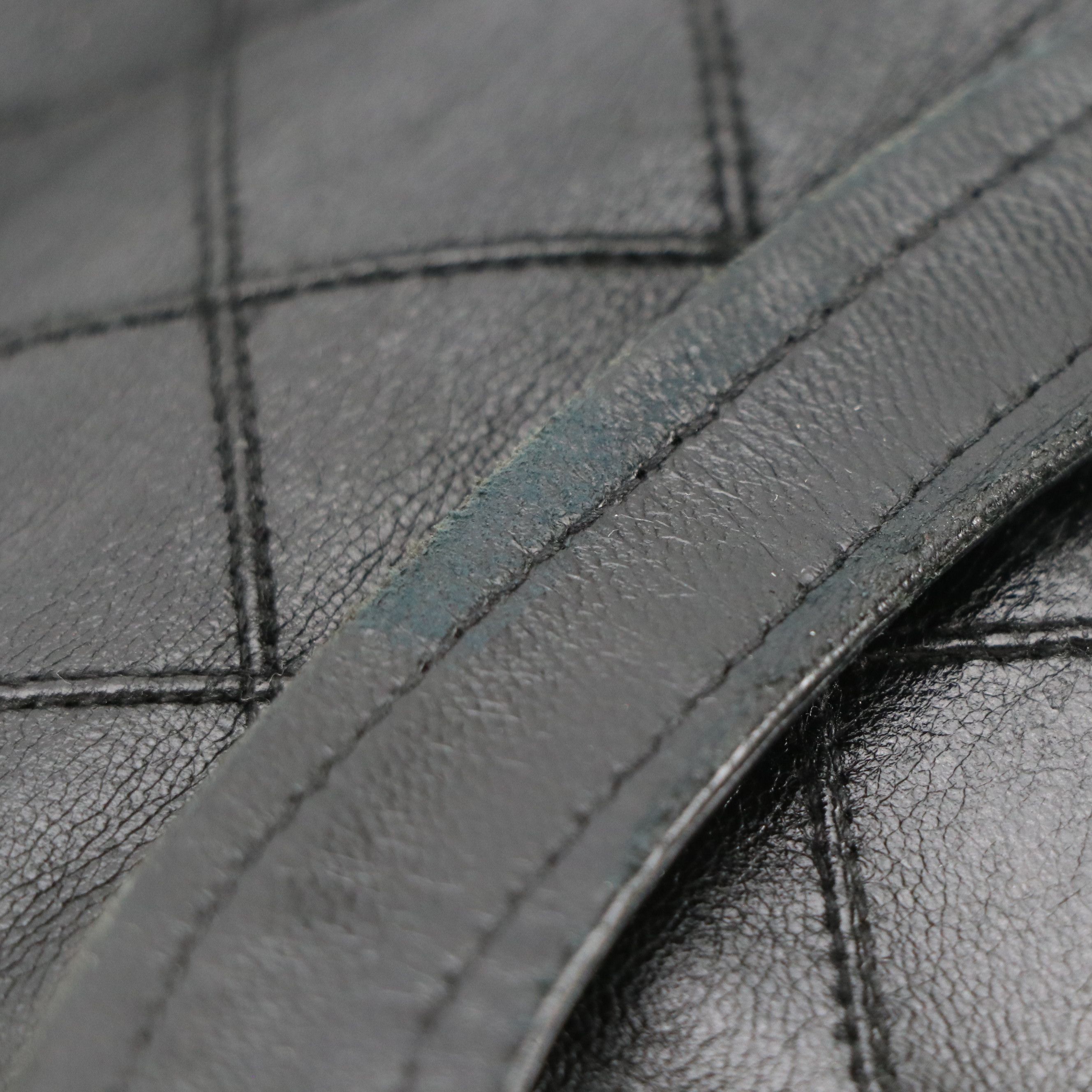 Chanel Vintage Top Handle Bag in Black Diamond-Stitched Lambskin Leather