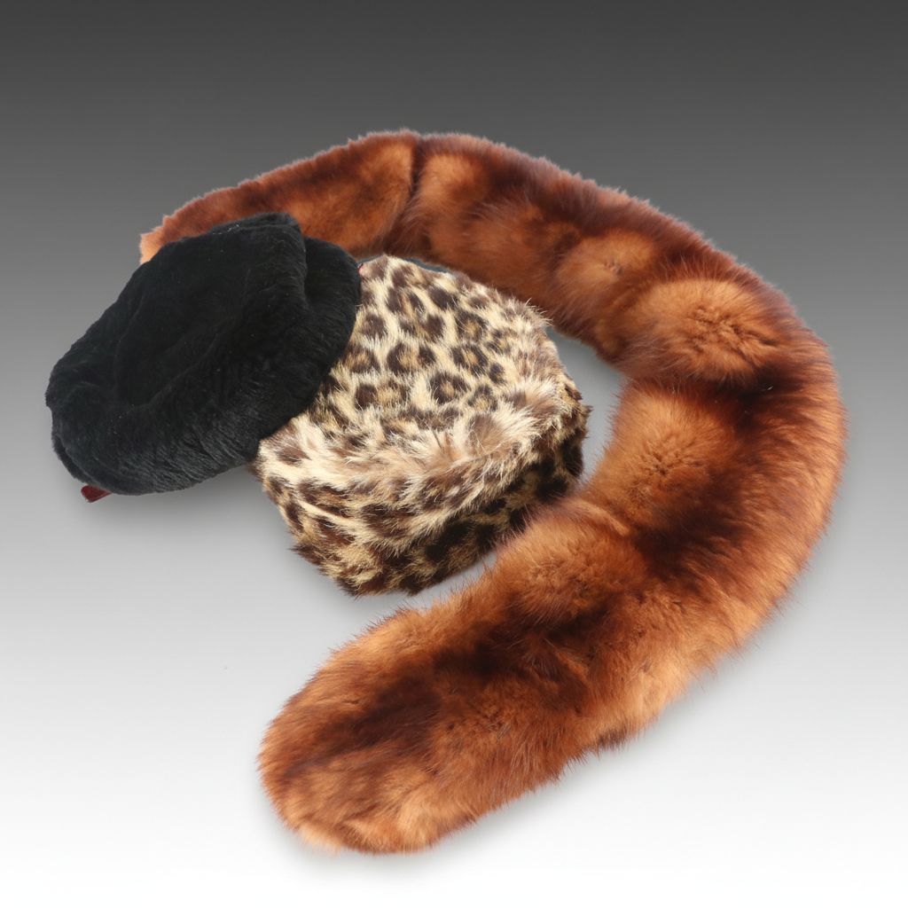 I. Magnin Vintage Sheared Rabbit Fur Hat, Other Mink Collar, Faux Leopard Hat