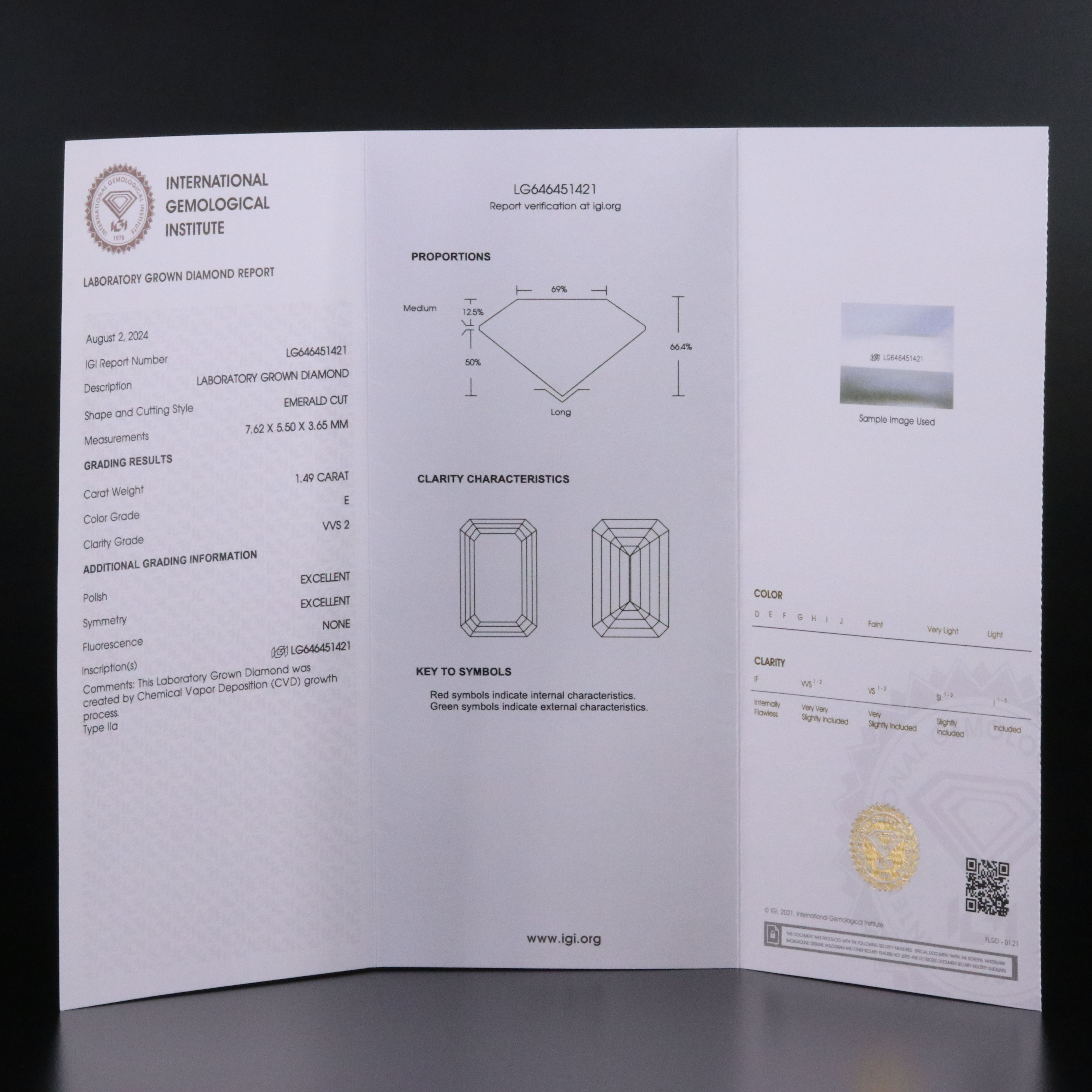 Loose 1.49 CT Lab Grown Diamond with IGI Report