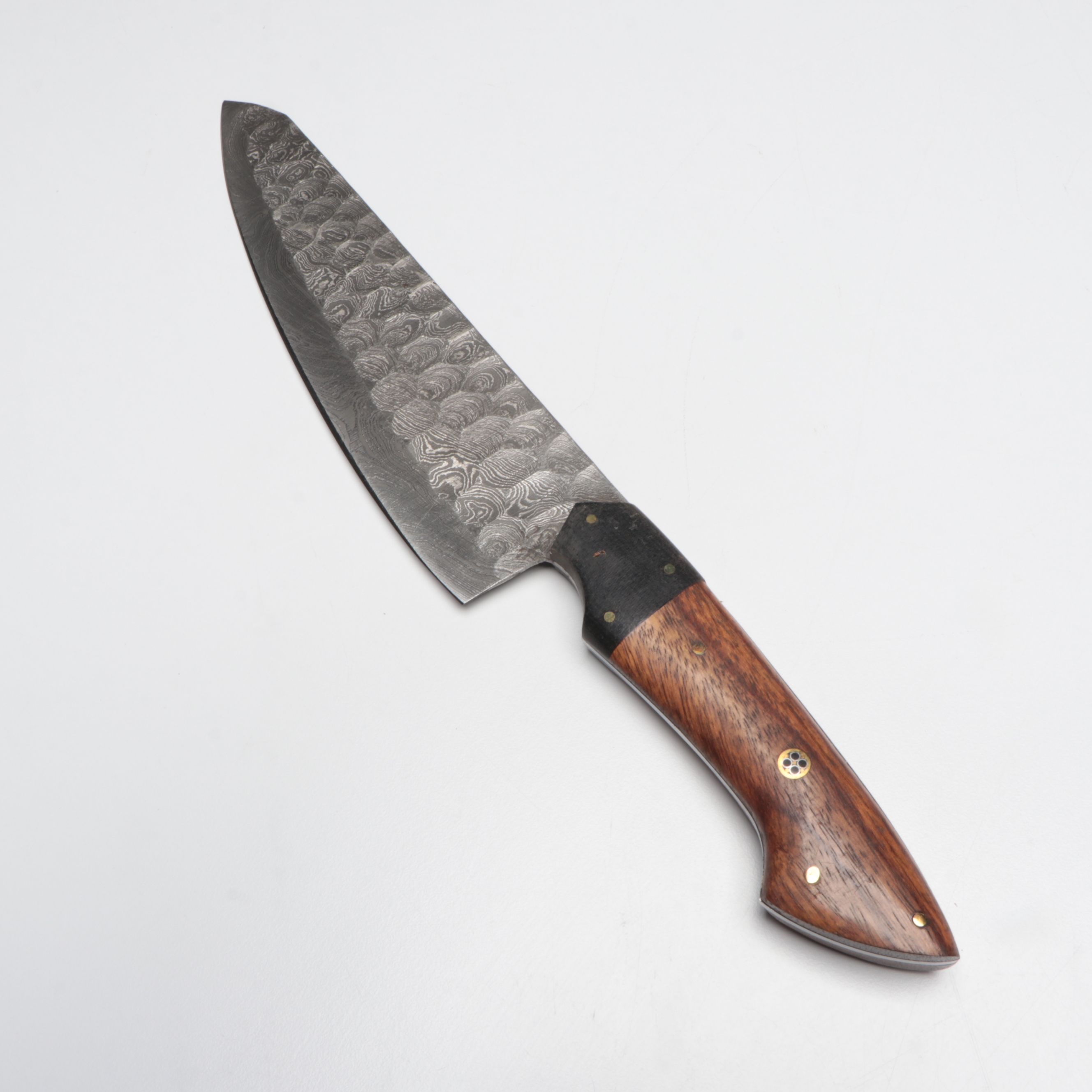 Damascus Steel and Wood Handle Chef's Knife Set in Suede Leather Roll