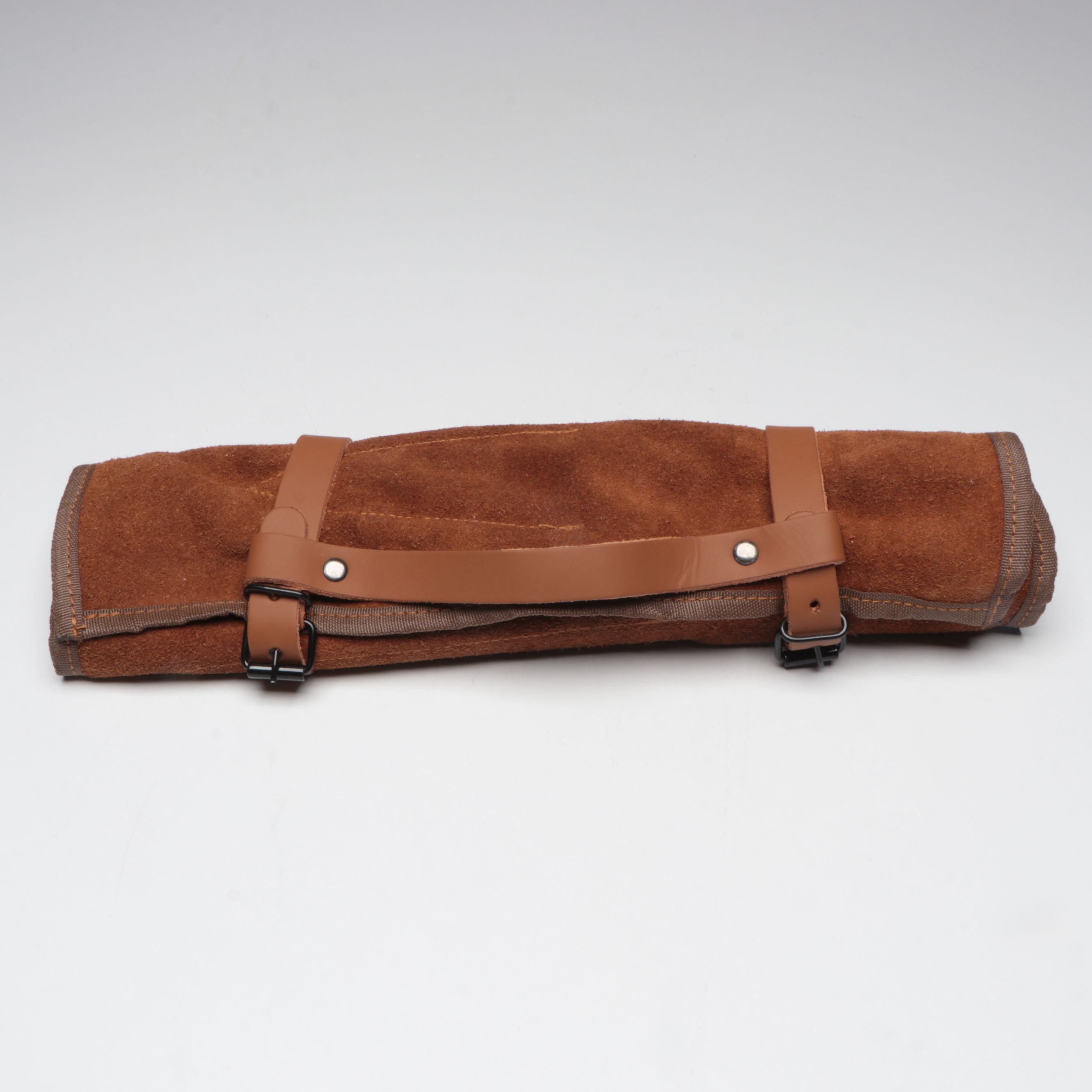 Damascus Steel and Wood Handle Chef's Knife Set in Suede Leather Roll