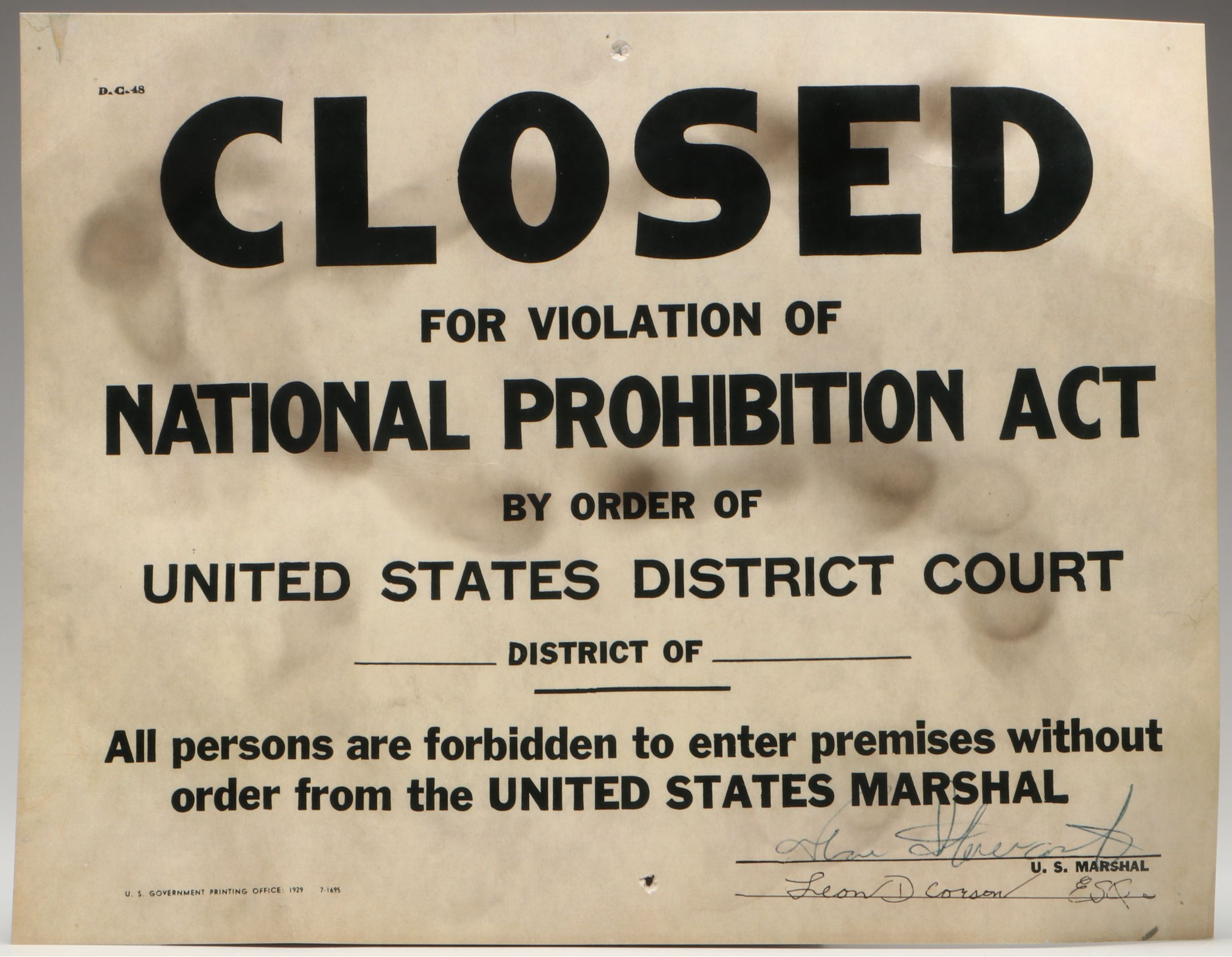 Prohibition Style Whisky Prescription Form with Reproduction Sign