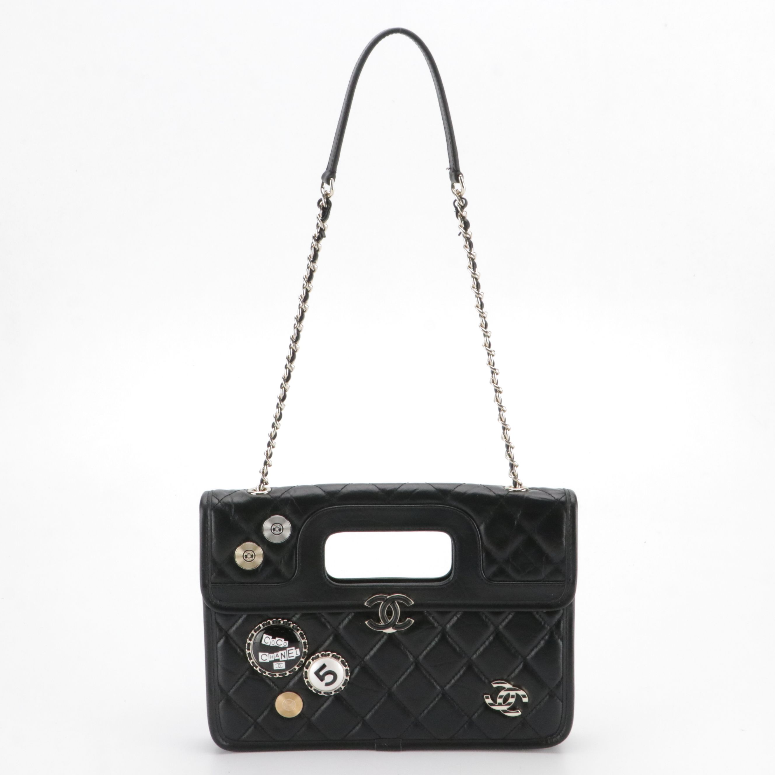 Chanel Lucky Charms Chain Strap Flap Clutch in Black Quilted Calfskin Leather