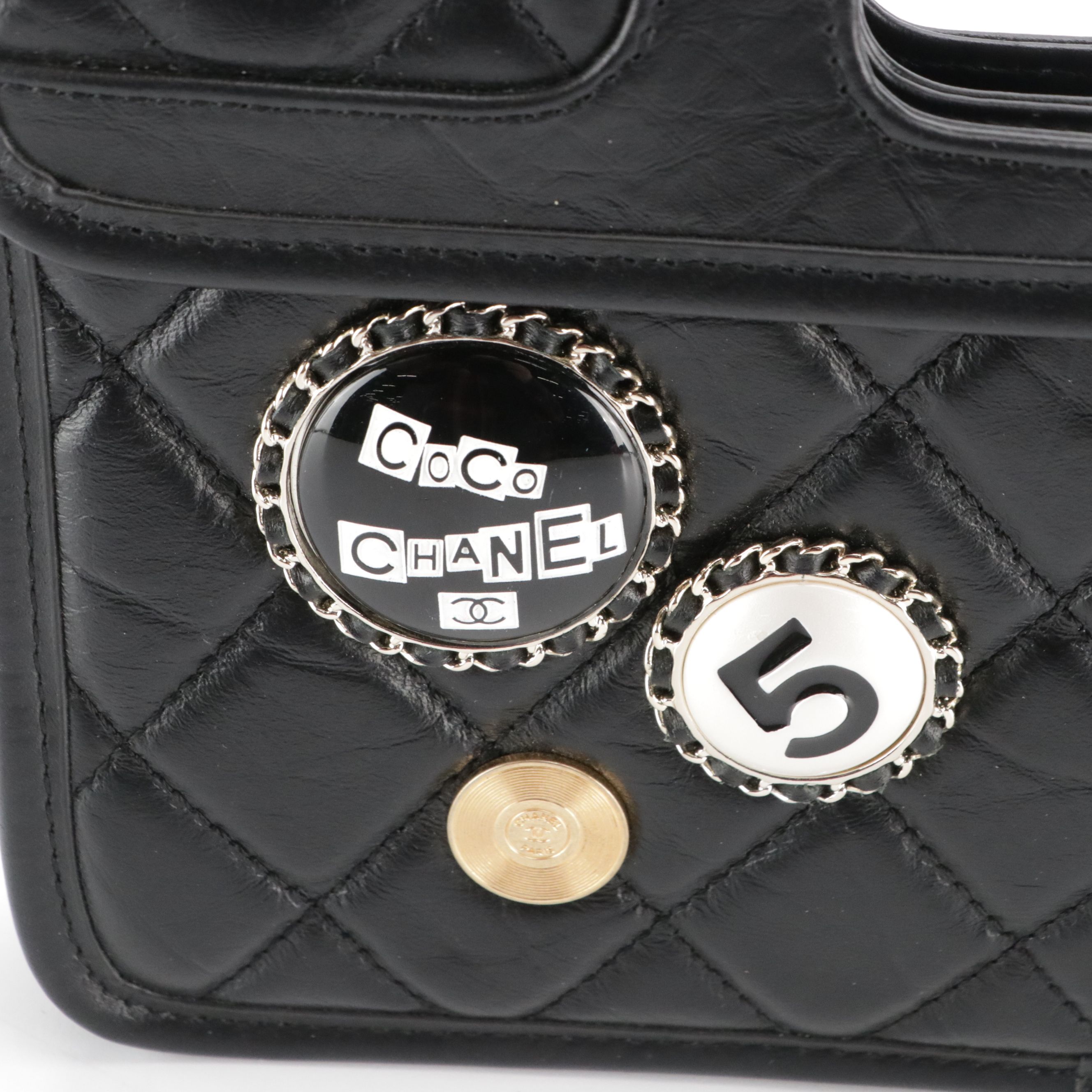 Chanel Lucky Charms Chain Strap Flap Clutch in Black Quilted Calfskin Leather