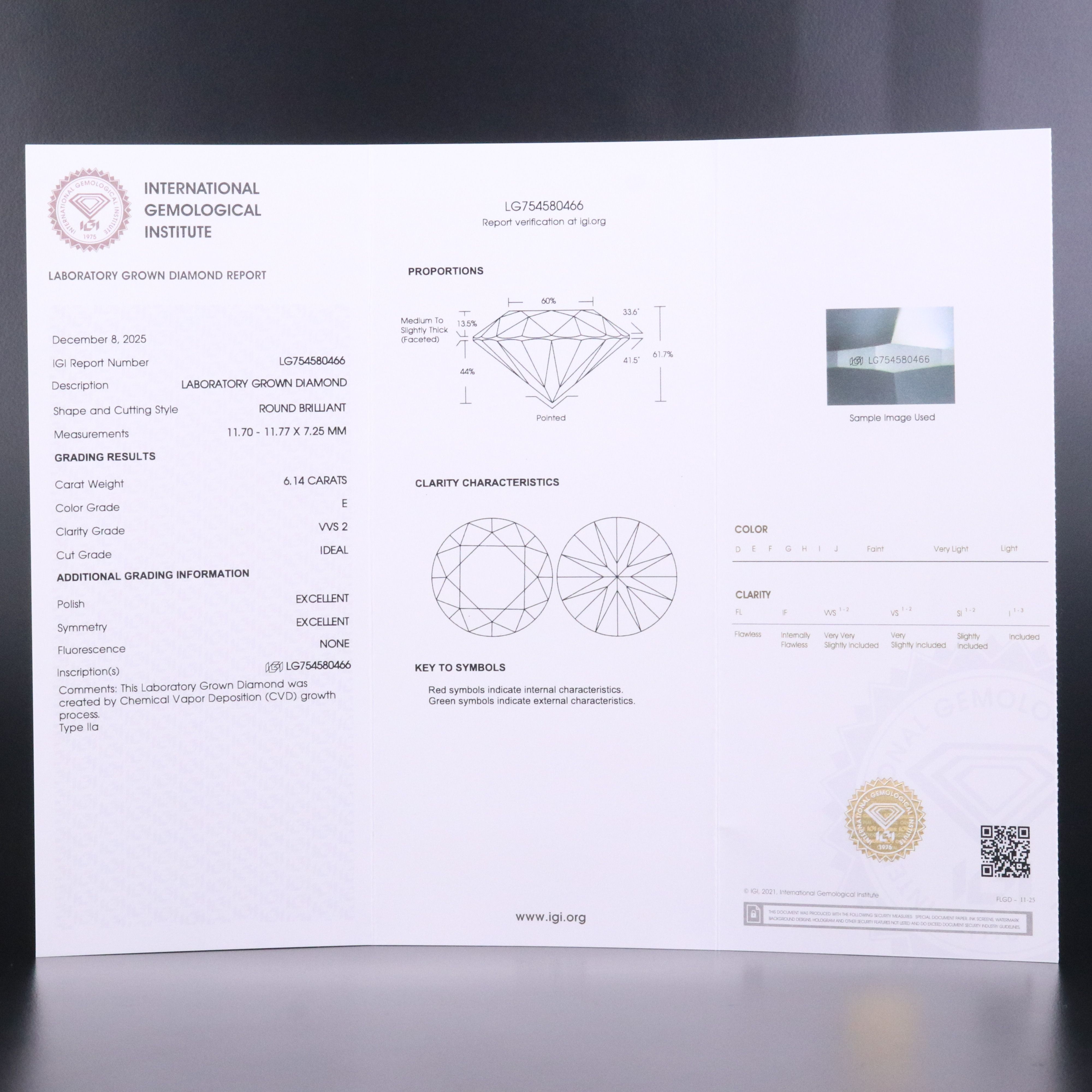 18K 6.14 CT Lab Grown Diamond Solitaire Ring with IGI Report
