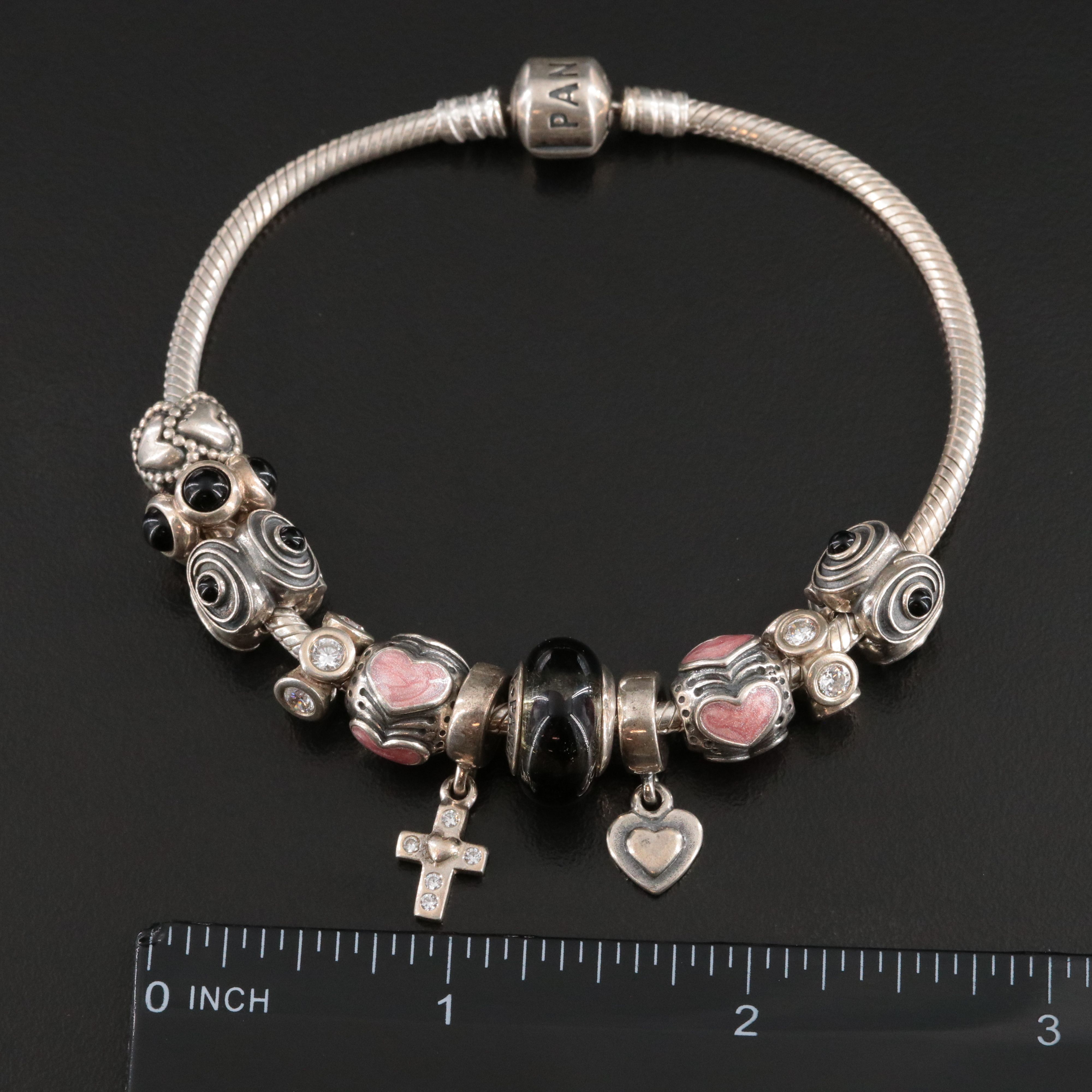 Pandora Sterling Bracelet with Beads, Black Onyx, Enamel and CZ