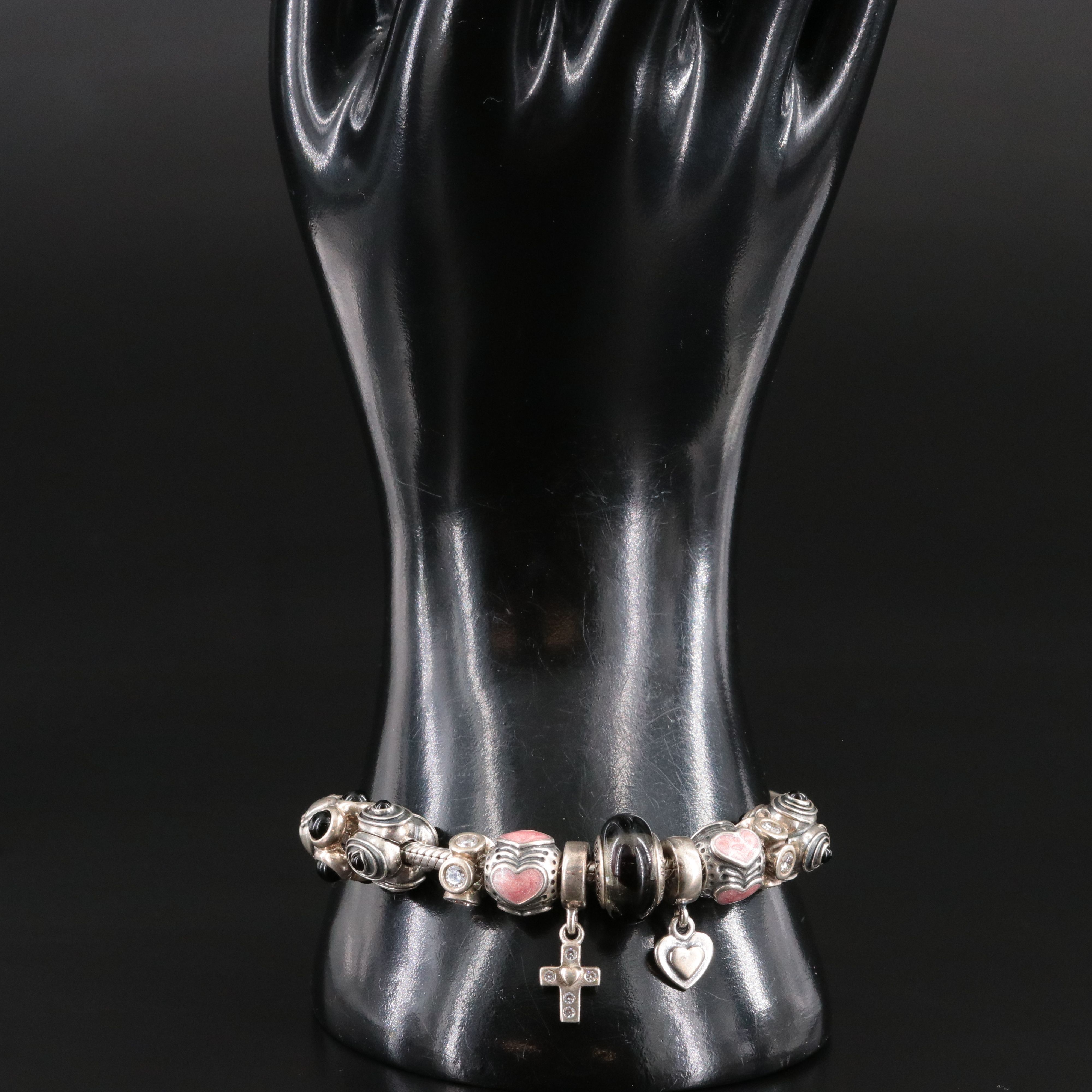 Pandora Sterling Bracelet with Beads, Black Onyx, Enamel and CZ