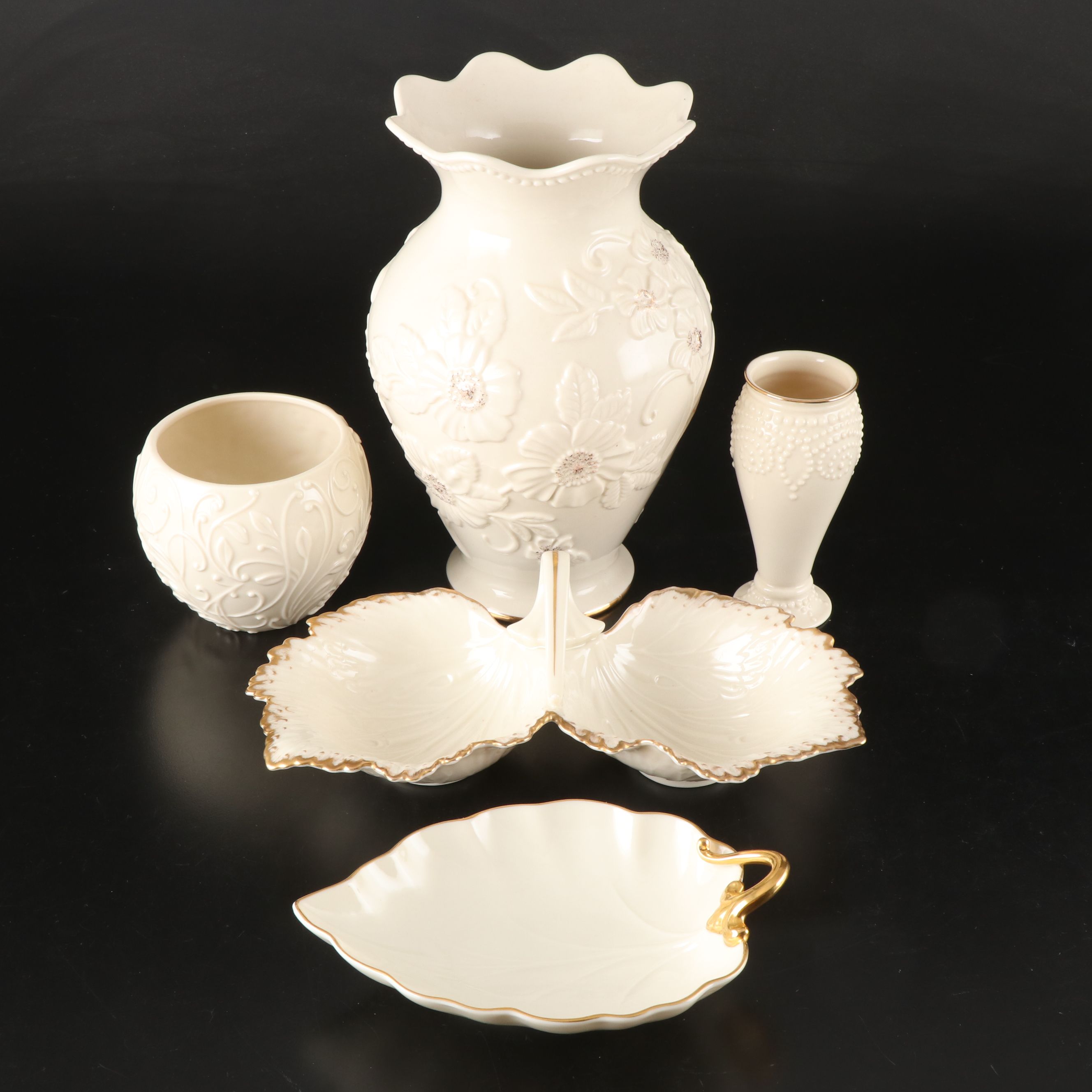 Lenox "Monticello" with Other Leaf-Shaped Dish and Vase