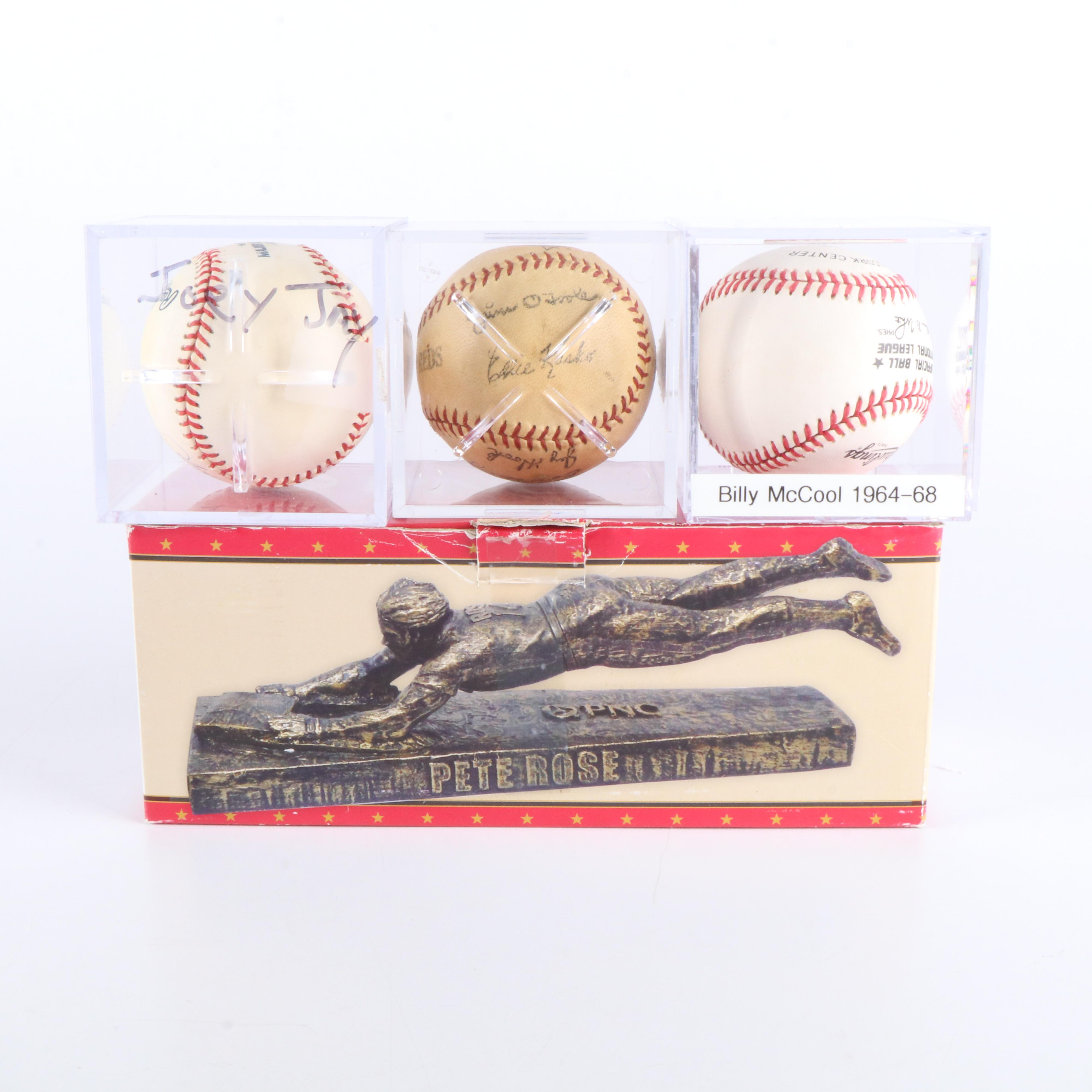 Pete Rose Signed Statue, 1961 Reds Team Baseball, Two Signed Reds Baseballs