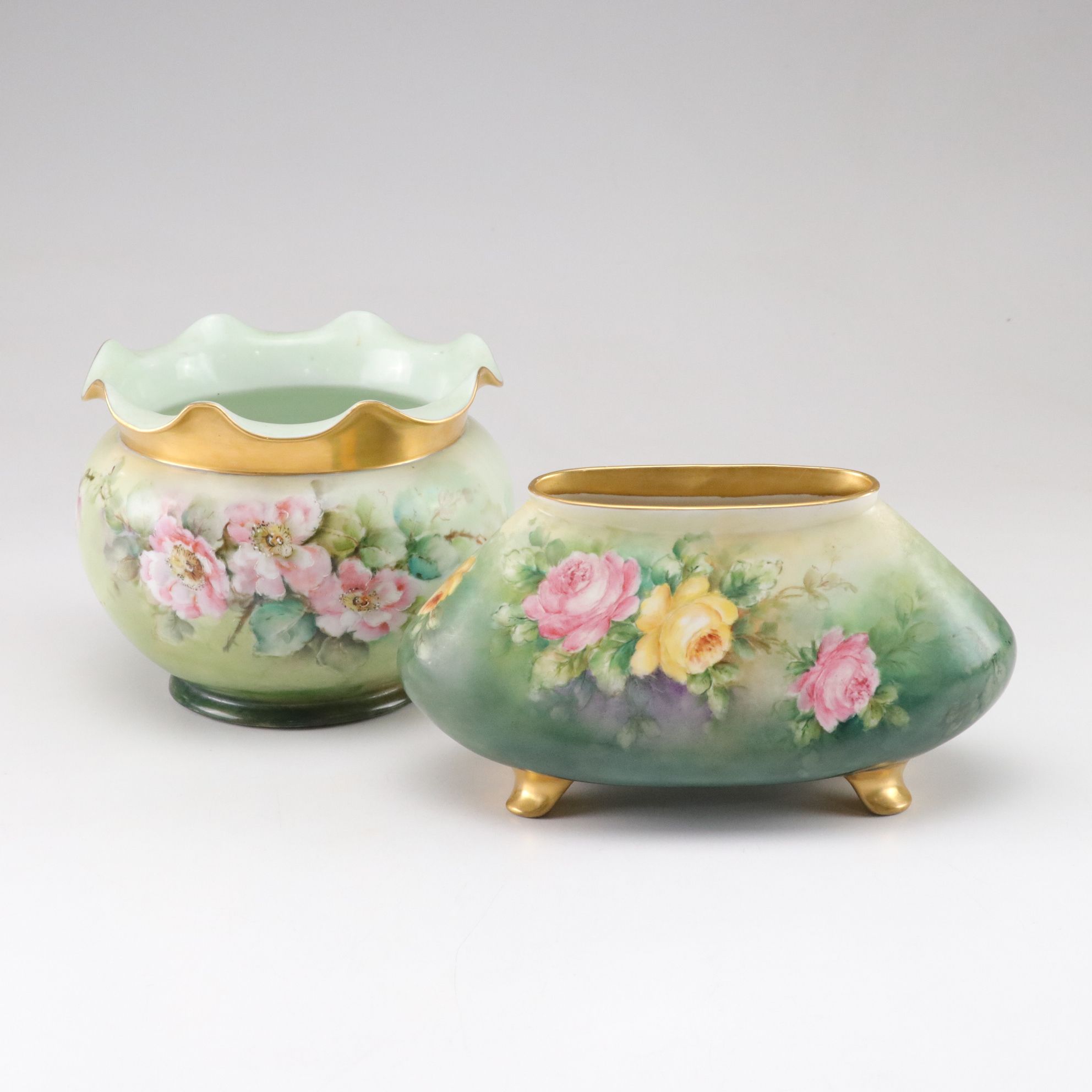 Hand-Painted and Gilt Porcelain Vases, Late 19th/Early 20th Century