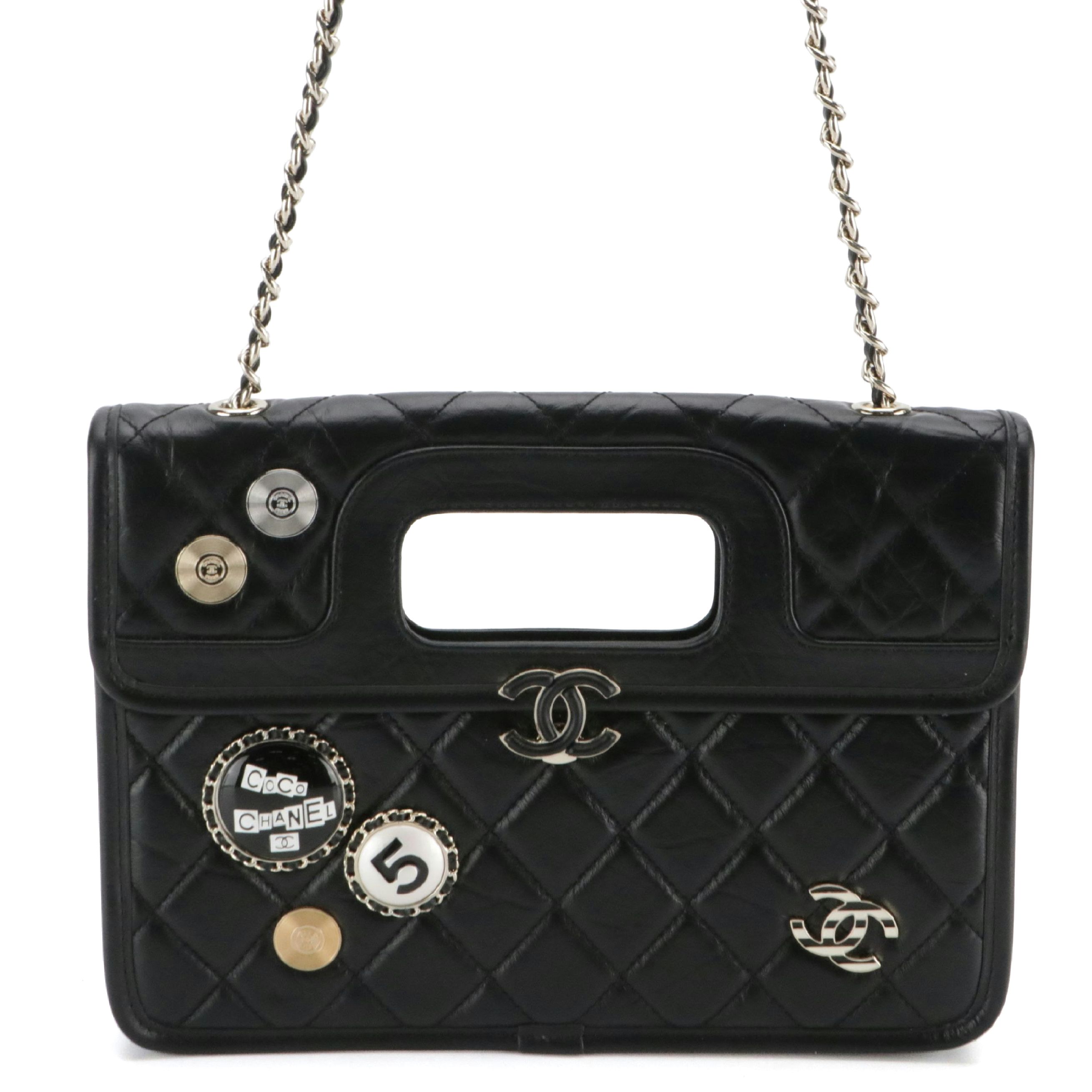 Chanel Lucky Charms Chain Strap Flap Clutch in Black Quilted Calfskin Leather