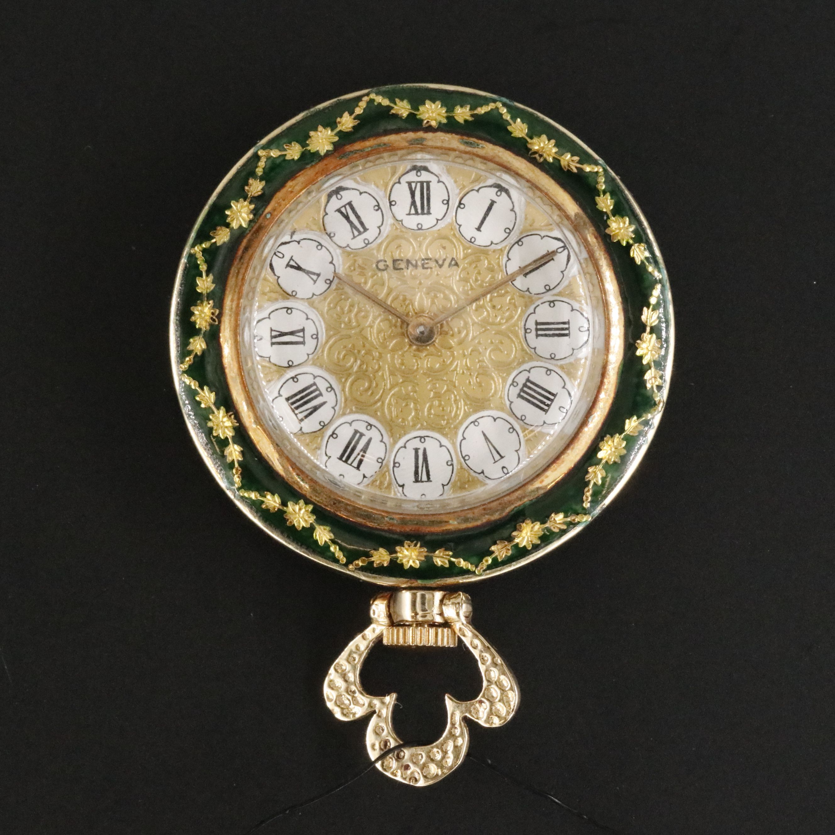 Geneva Gold-Tone and Enamel Foliate and Floral Pendant Watch