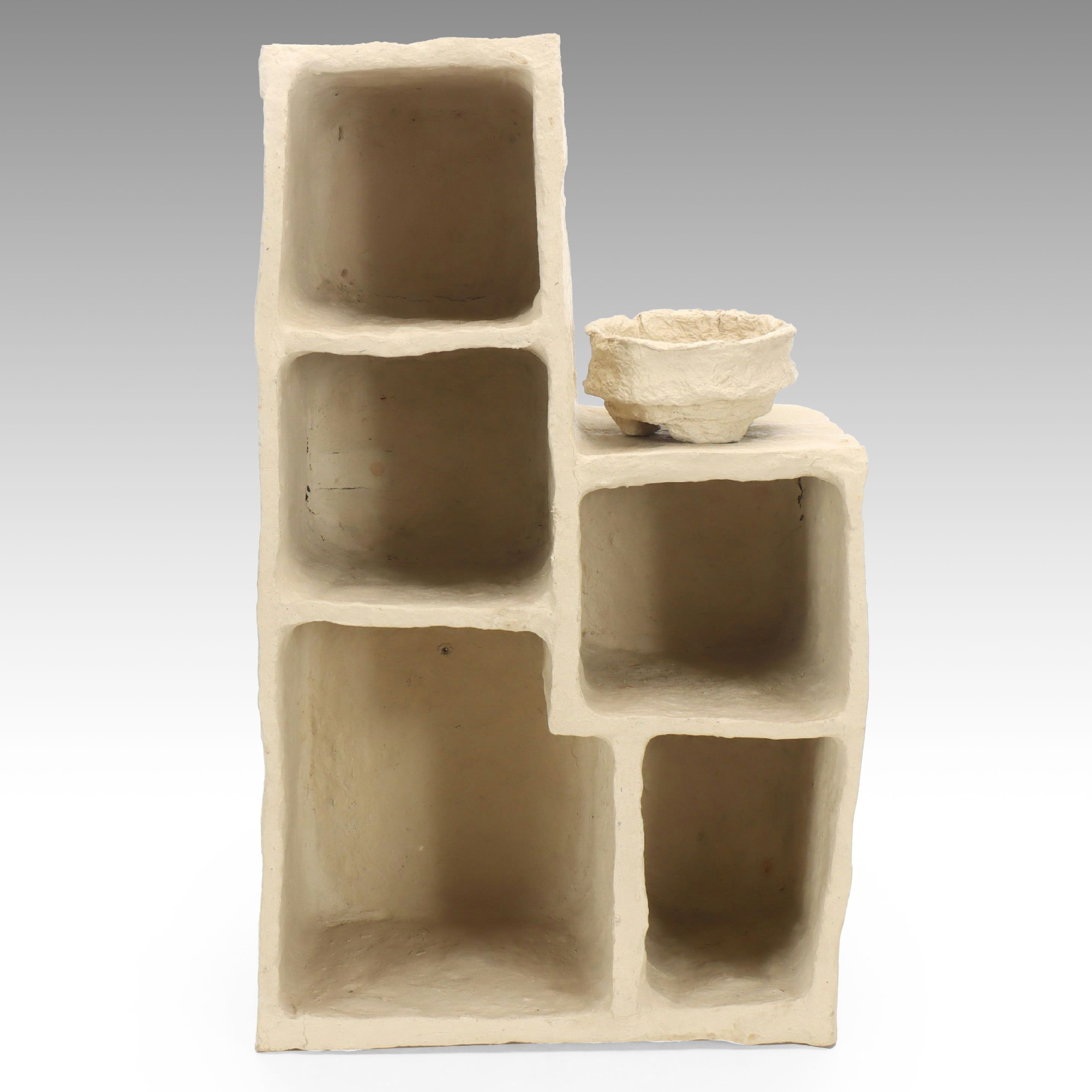 Primitive Style Papier-Mâché Wall Shelf Unit and Footed Planter