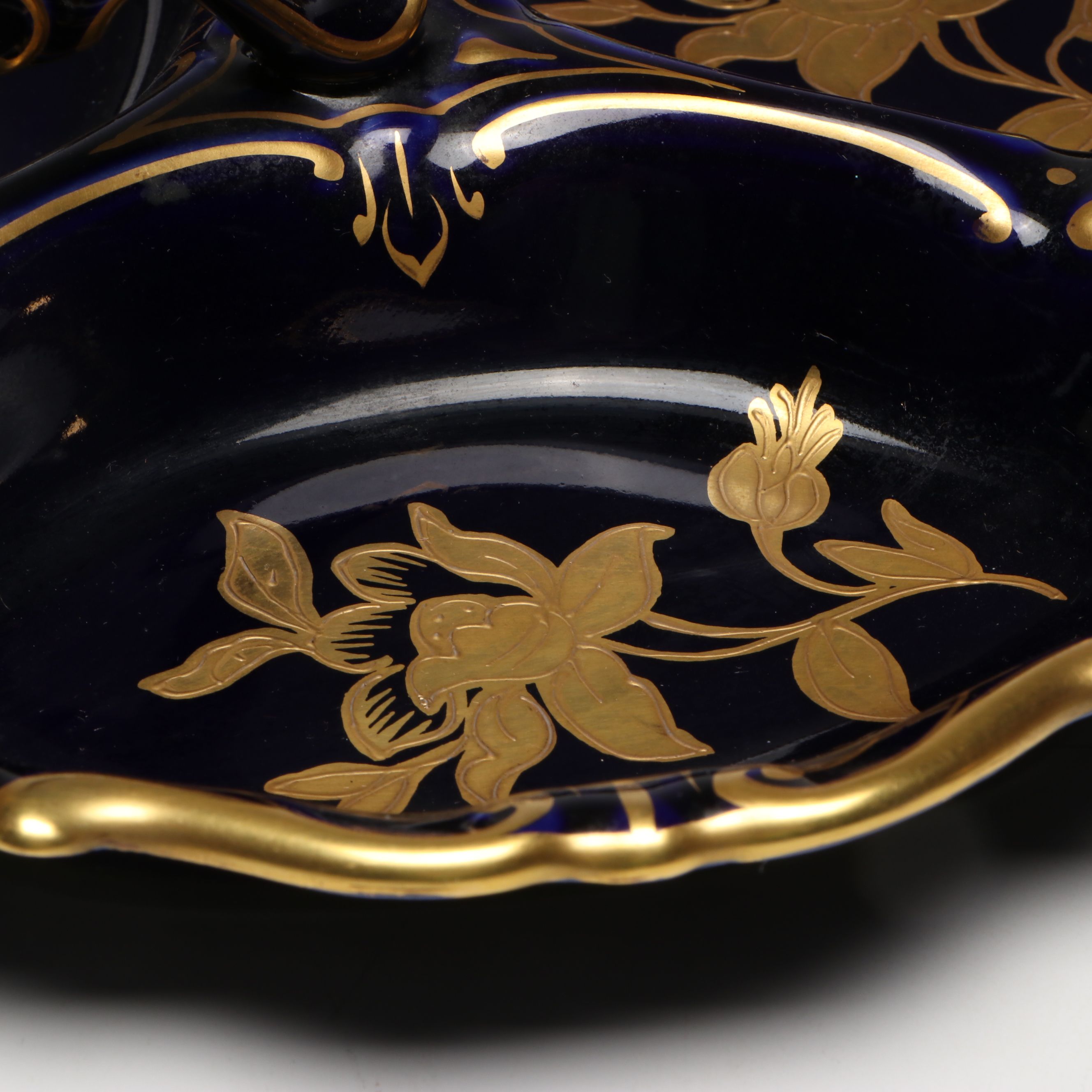 Graf Von Henneberg Handled Relish Tray with More Cobalt and Gilt Porcelain