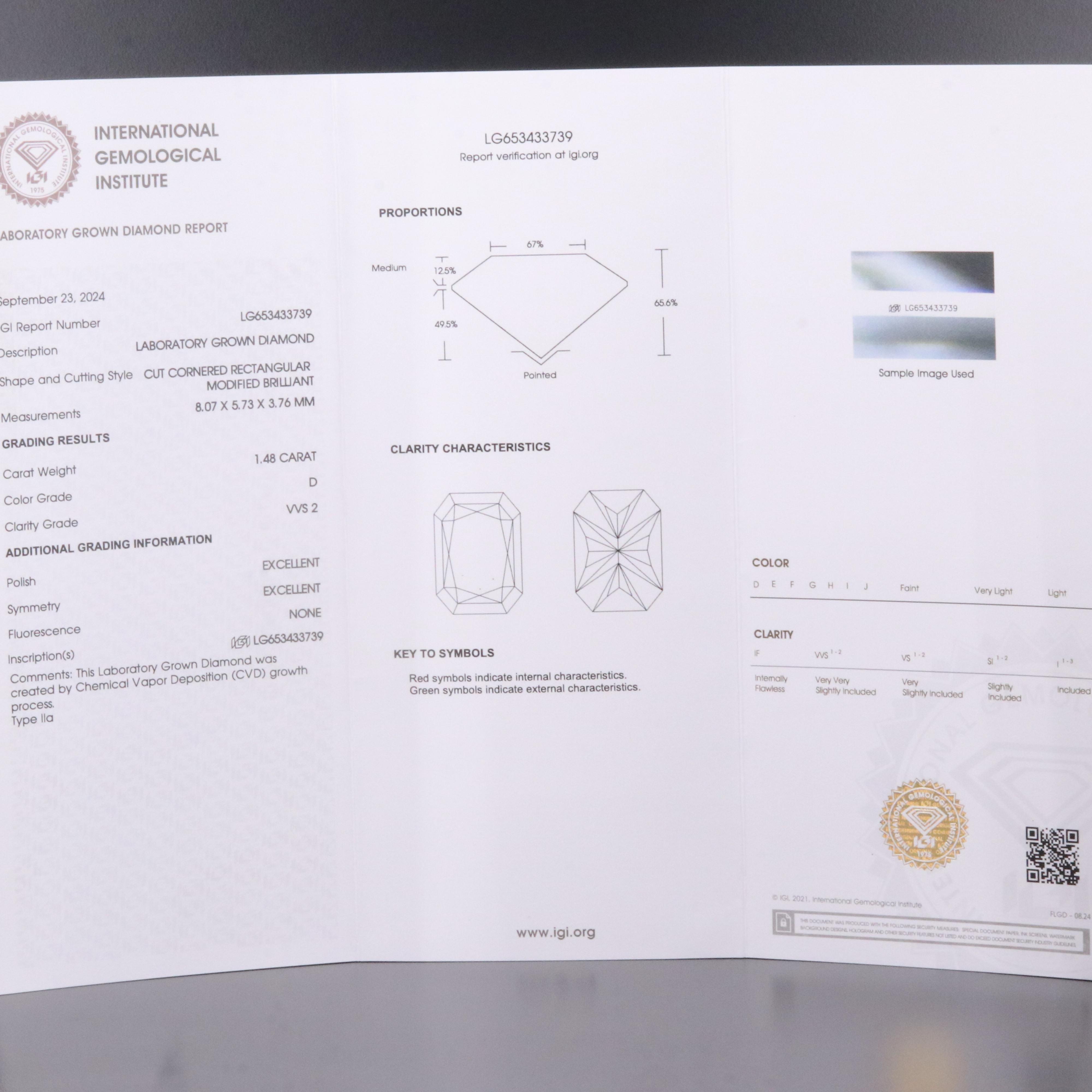Loose 1.48 CT Lab Grown Diamond with IGI Report