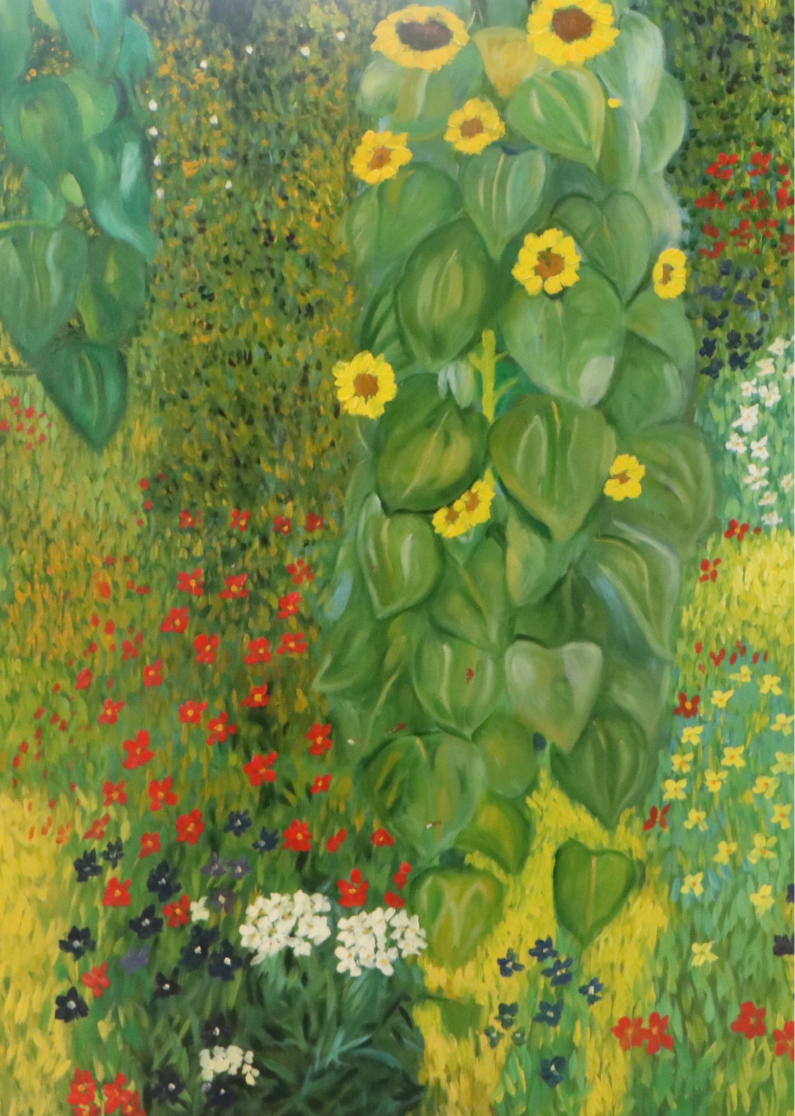 After Gustav Klimt Oil Master Copy of "The Sunflower," 21st Century