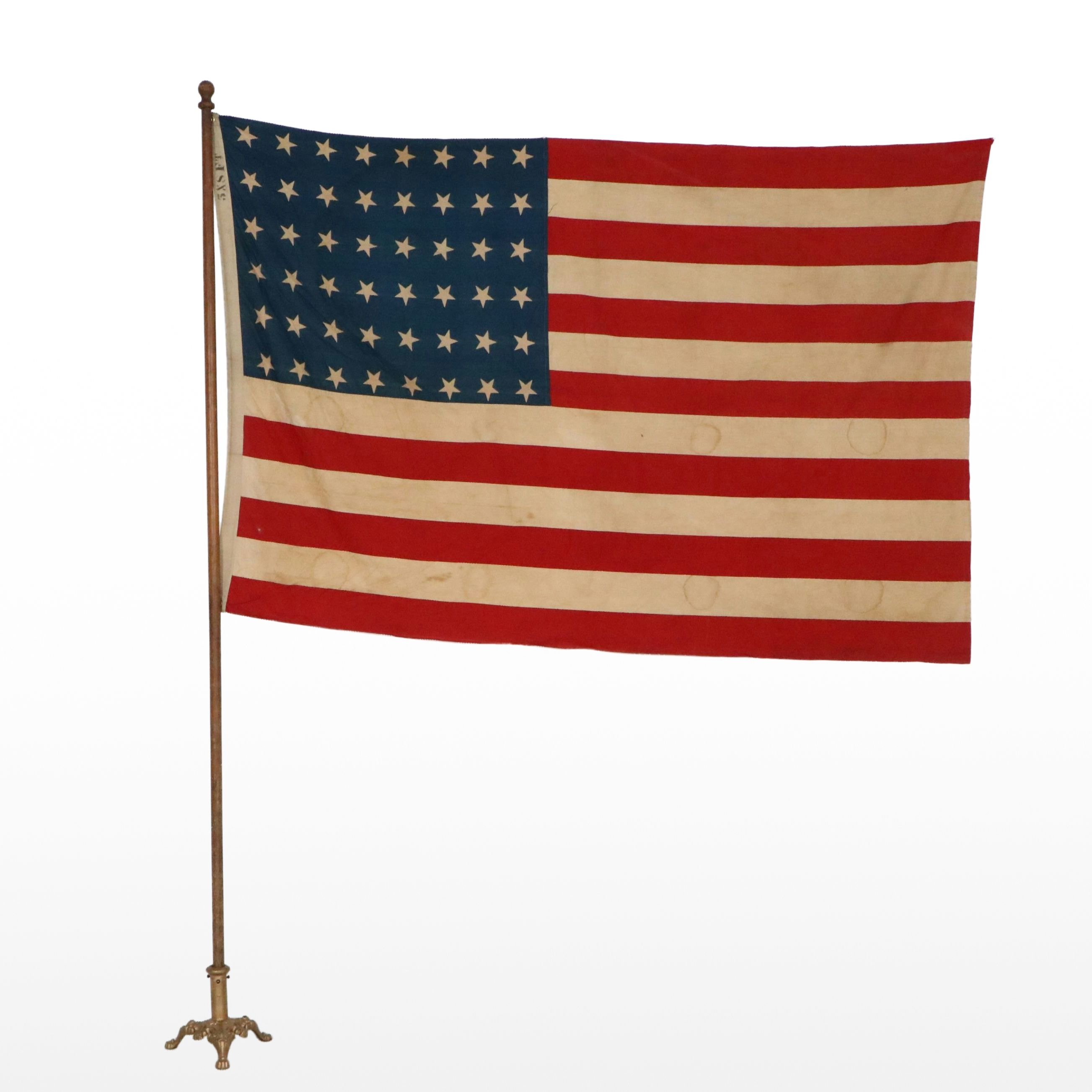 48-Star American Parade Flag with Stand, Early to Mid-20th Century