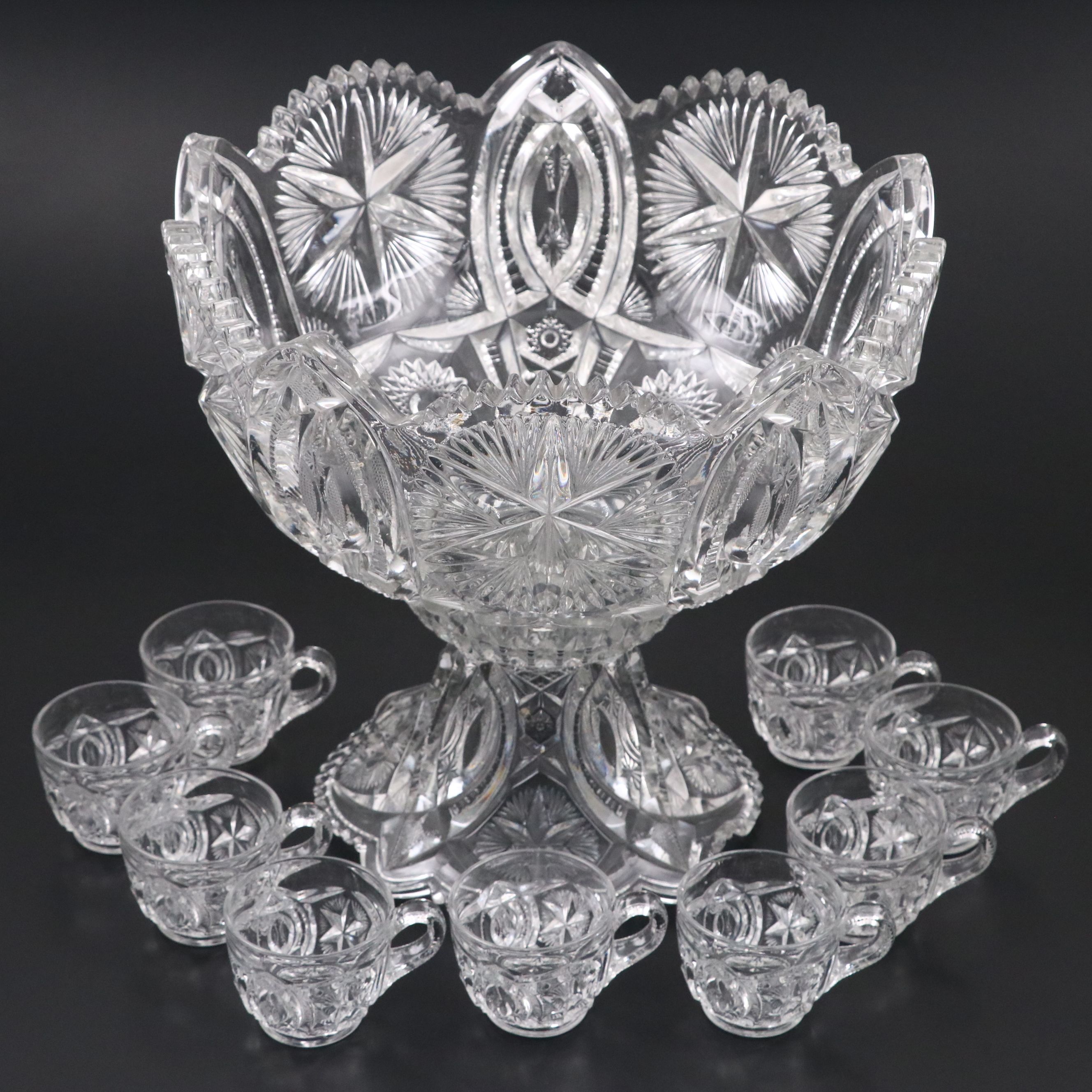 Millersburg "Ohio Star" American Brilliant Glass Punch Set, 1909-1911