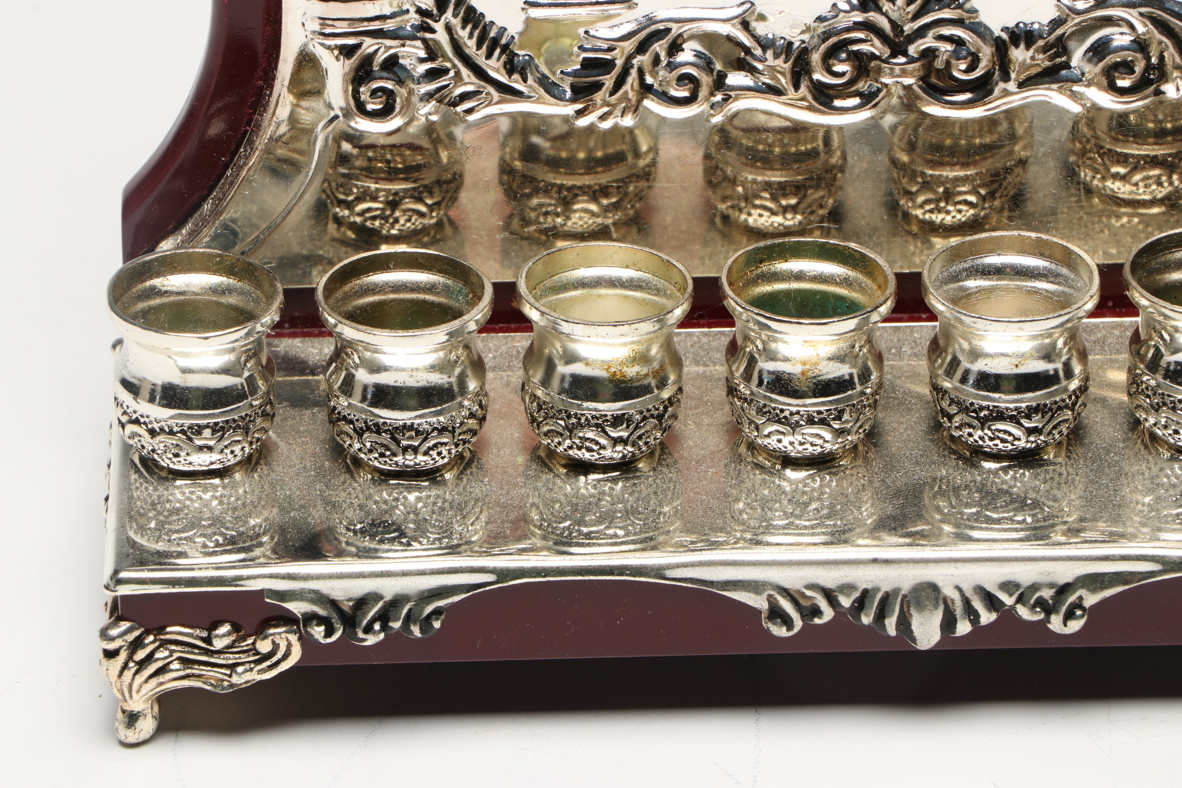 Metal Plated and Wood Menorah