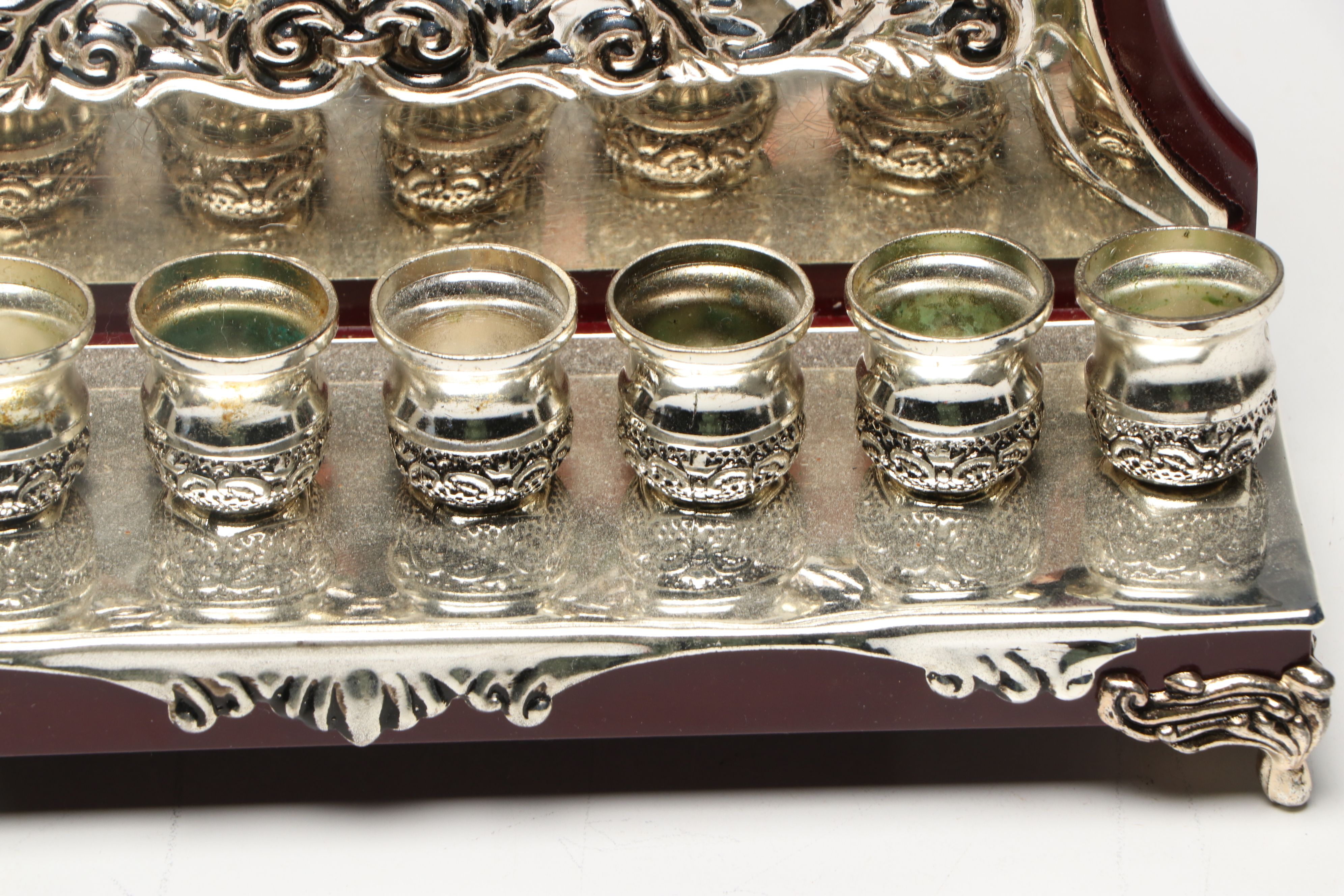 Metal Plated and Wood Menorah